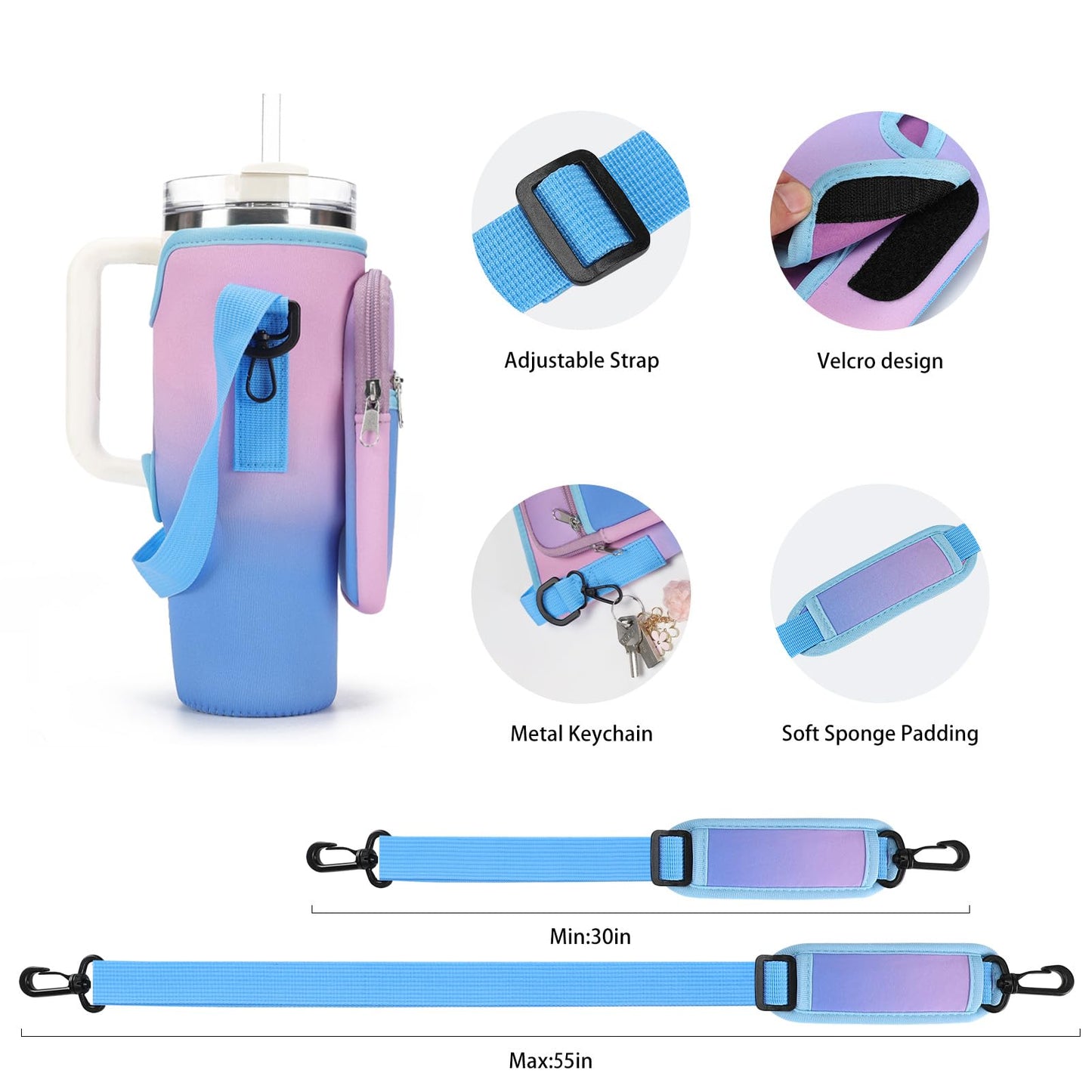 GOEWY Water Bottle Carrier Bag for Stanley 30 oz Tumbler with Phone Pocket Neoprene Water Bottle Holder with Shoulder & Handheld Strap Stanley Cup Accessories