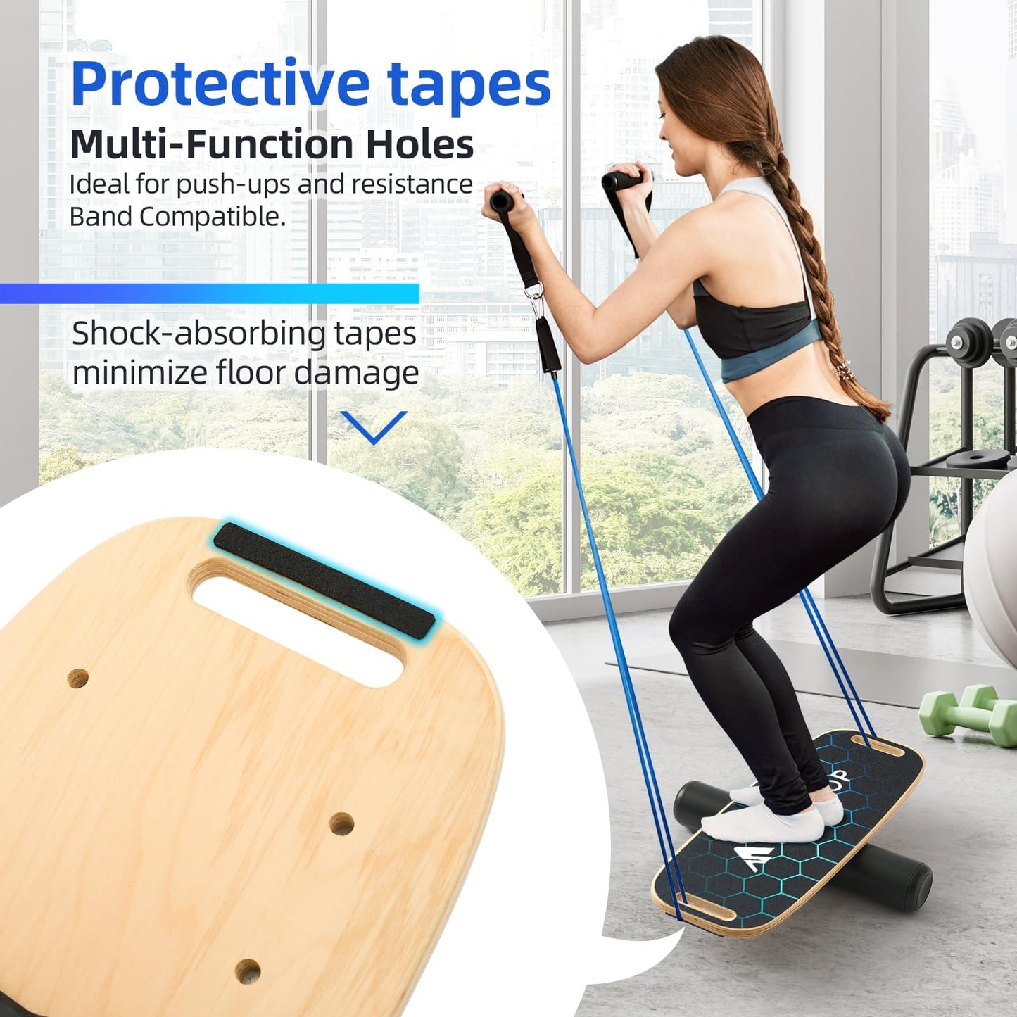 Balance Board for Adult with Adjustable Stoppers: 3 Modes Wobble Board with Roller Exercise Balancing Stability Trainer for Improve Balance Non Slip Surface (Black, with stand)