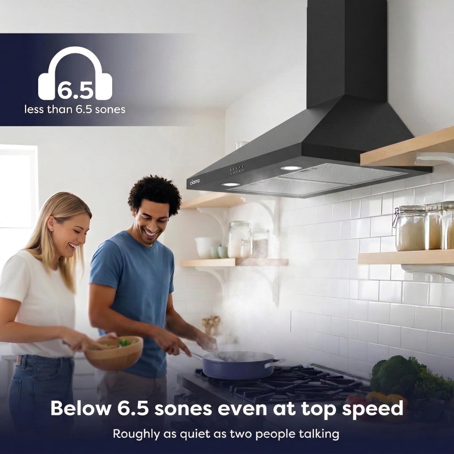 CIARRA Black Wall Mount Range Hood 30 inch 550 CFM Stove Vent Hood with 2 LED Light for Kitchen, 3 Speed Fan, Ducted & Ductless Mode, Push Button, Easy to Install, CAB75206P-N