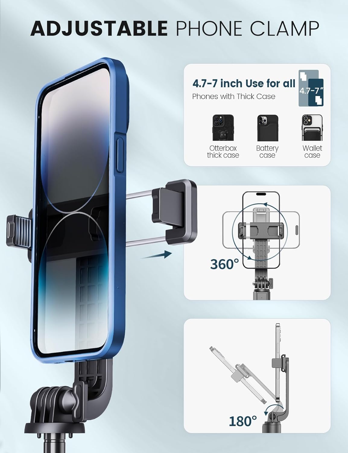 ANXRE 50" Selfie Stick Tripod with Fill Light and Stable Base, Extendable Phone Tripod with Detachable Wireless Remote