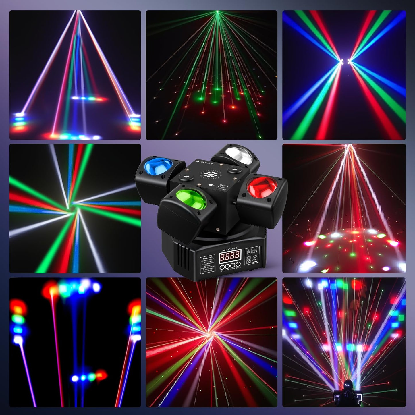 EYTSE Moving Head DJ Lights, 4-in-1 RGBW with DMX-512 & Sound Activated, Stage Light with Red Green Starry, White & Amber Strobe, Perfect Stage Lights for Party Disco Club Wedding Bar