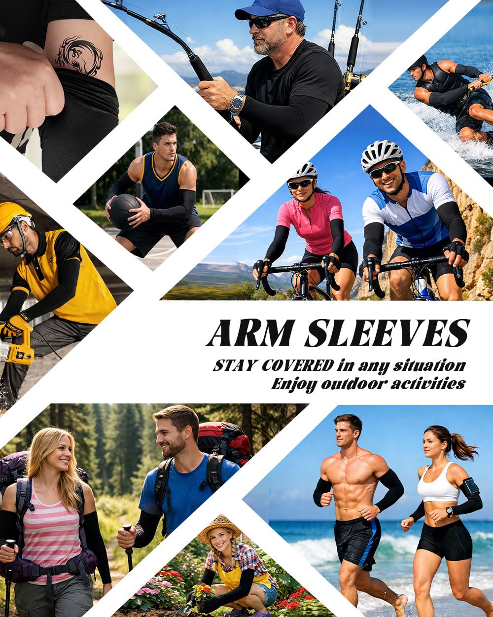 BHYTAKI 6 Pairs Arm Sleeves, Compression Arm Sleeves for Men Women,UPF50 UV Sun Protection Cooling Sleeves for Work Sport Tattoo Cover Up