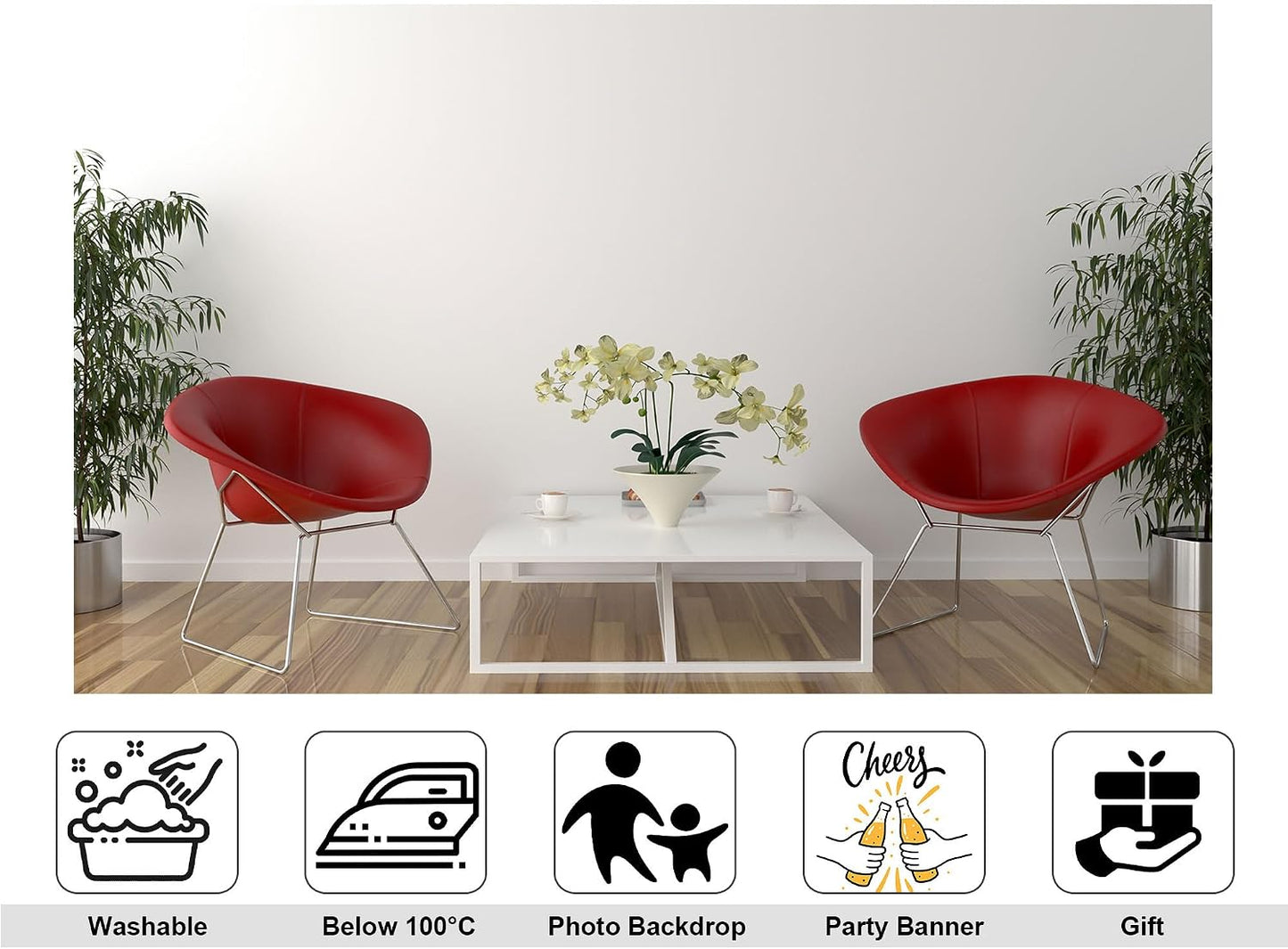 KeyWork 5x4ft Modern Red Accent Chairs Backdrop Contemporary Interior Photography Background for Minimalist Party