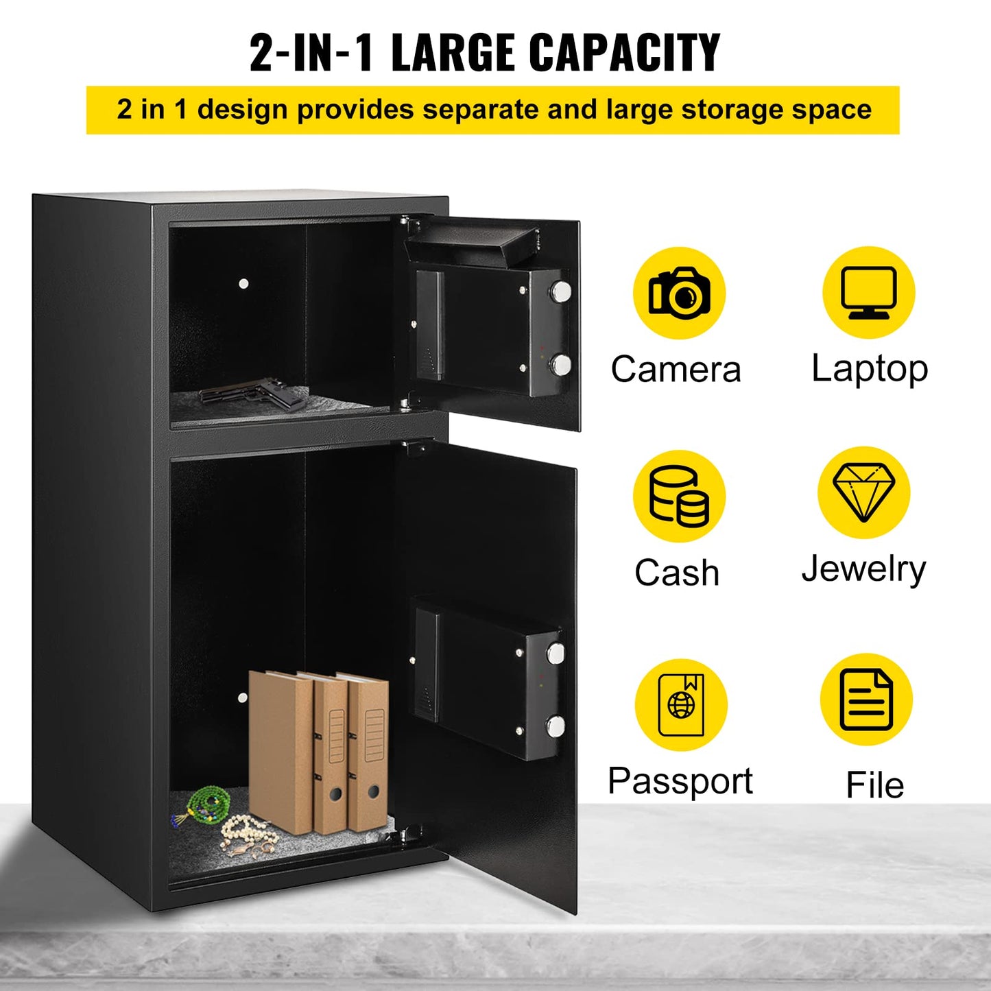 VEVOR Large Double Door Safe Box 29.5" x 13.8“ x 13.8" Steel Safe Box Strong Box with Digital Lock for Money Gun Jewelry Black