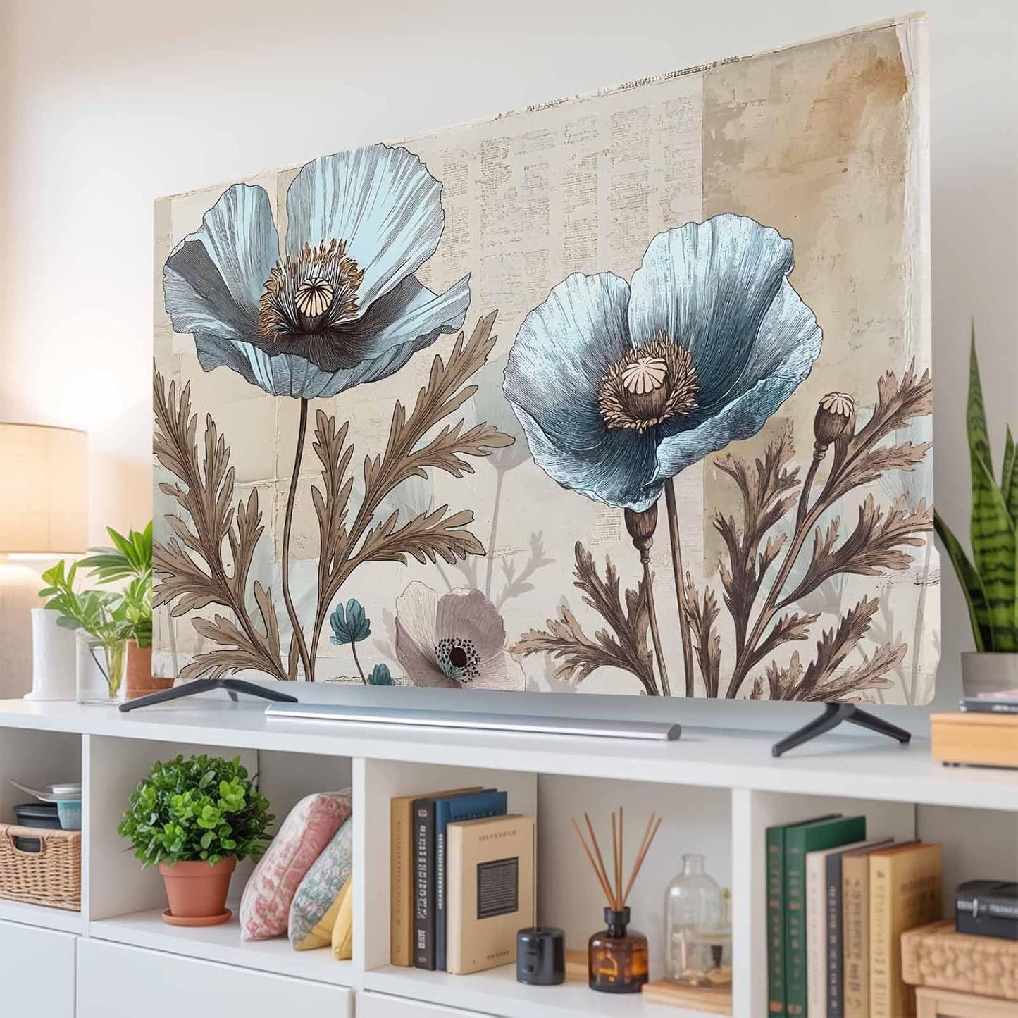 Yukro 40 Inch, 35"x22" Blue Broccoli Indoor TV Dust Cover, Rustic Farmhouse Floral Retro Brown Plant Elastic TV