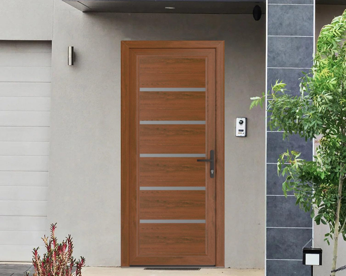 VDOMDOORS Front Exterior Prehung Metal-Plastic Door | Manux 8415 Walnut | Residential Doors Entrance Patio Garage W36 x H80 Left-Inswing
