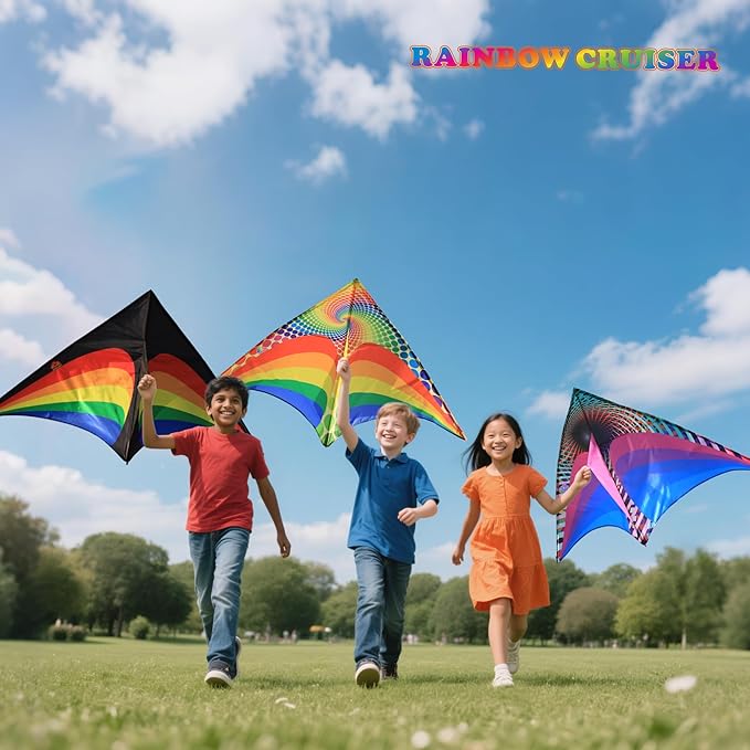 ORGCLDKT-Rainbow Cruiser Delta Kite, Kites for Kids Ages 8-12,4-8,Boys,Girls,Kites for Adults,Beach,Beginners,Giant.1Pc or 3Pcs Pack. Easy to Fly.