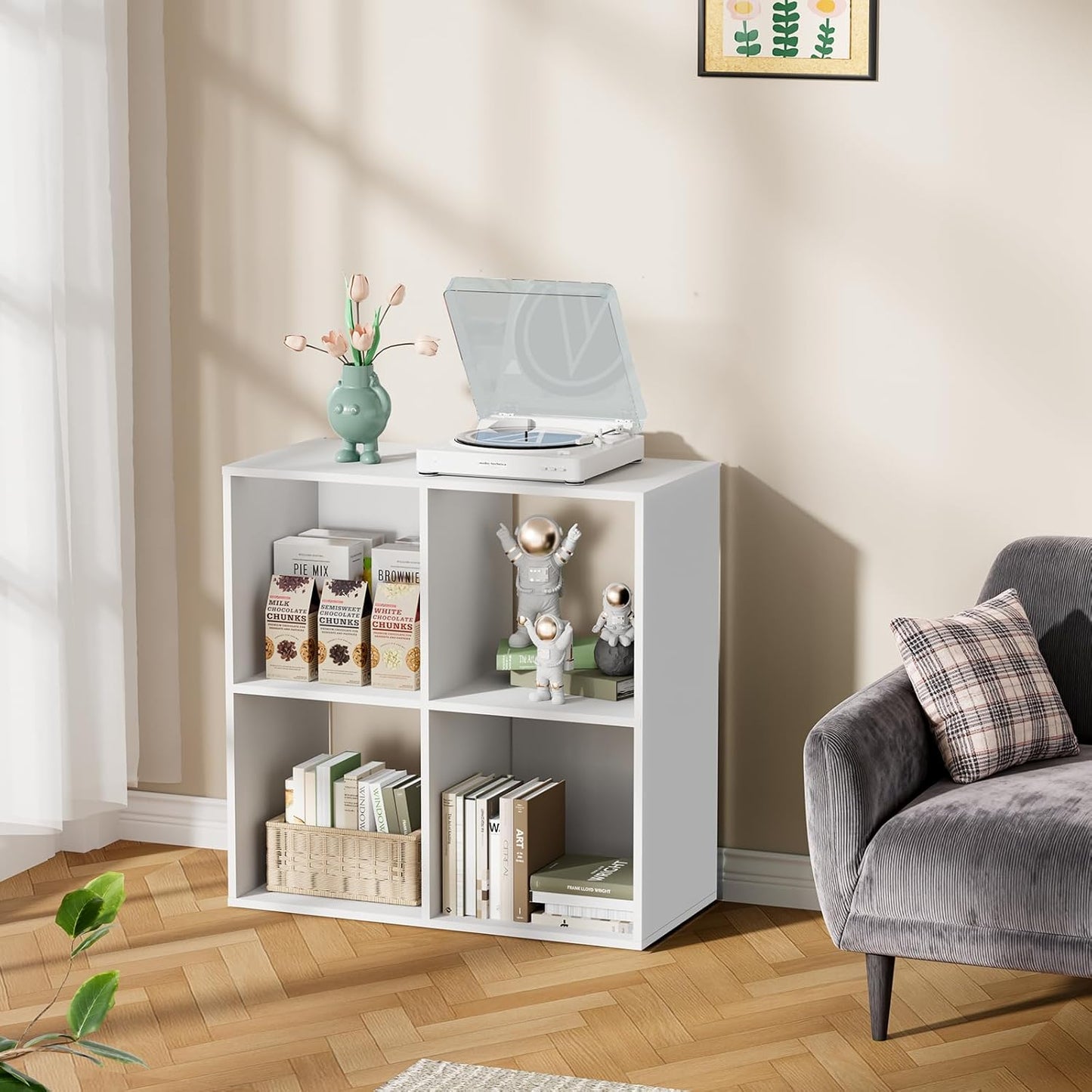 Skiennix 4-Cube Storage Organizer - Stylish Freestanding Bookcase for Bedroom & Home Office | White