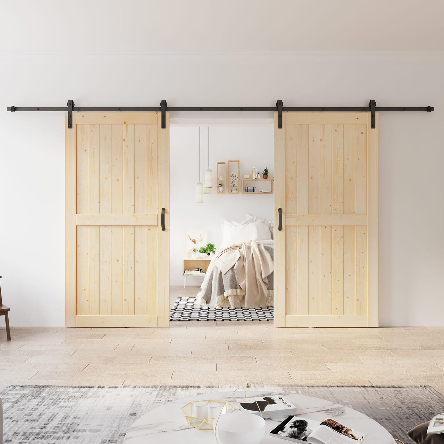 ROYMELO Double 40x84 inch Sliding Barn Wood Door Slab with 7ft Hardware Kit