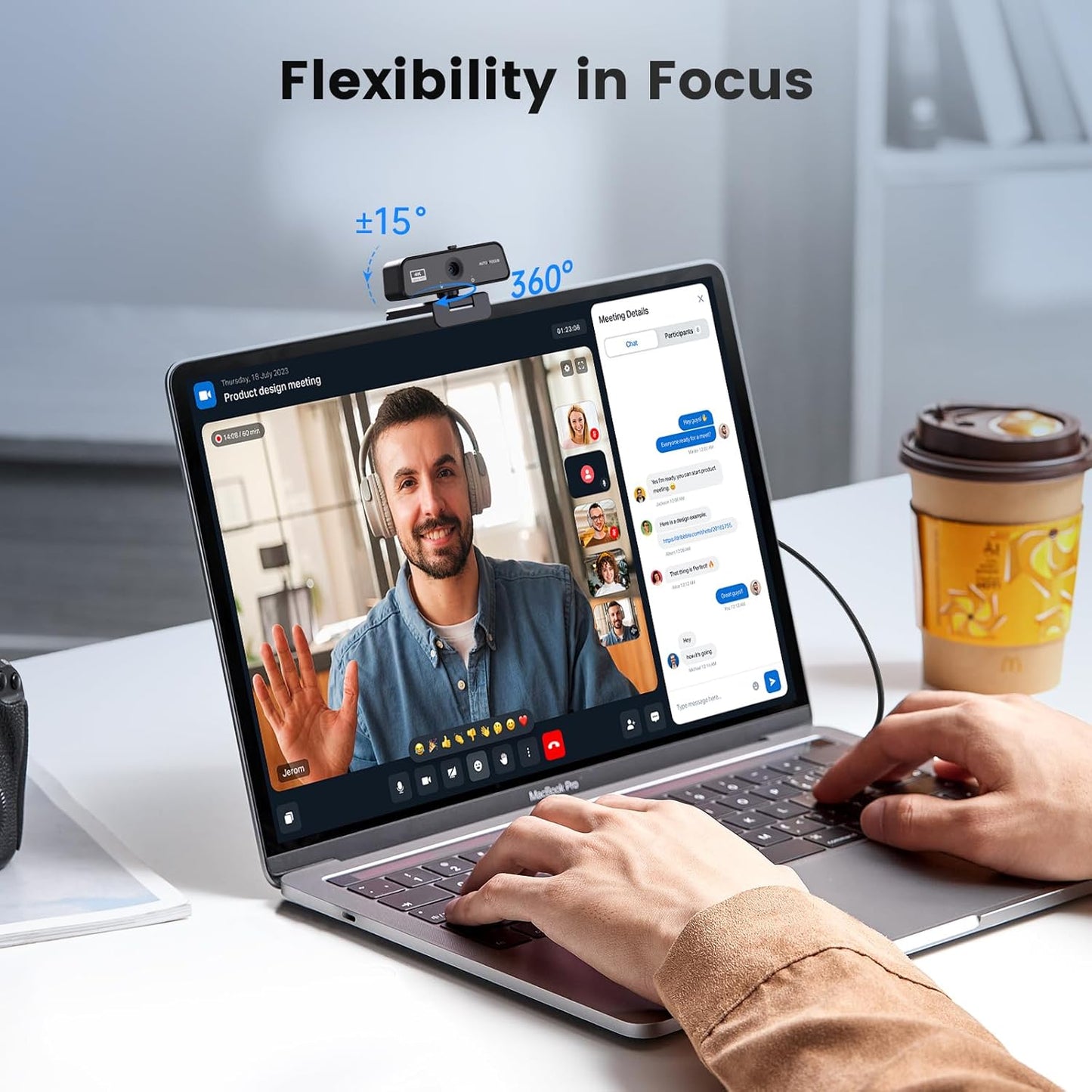 cbeyook 4K 90 Basic Autofocus Webcam, Wide Angle Computer Camera with Adjustable Monitor Clip, Built-in Mic & Plug