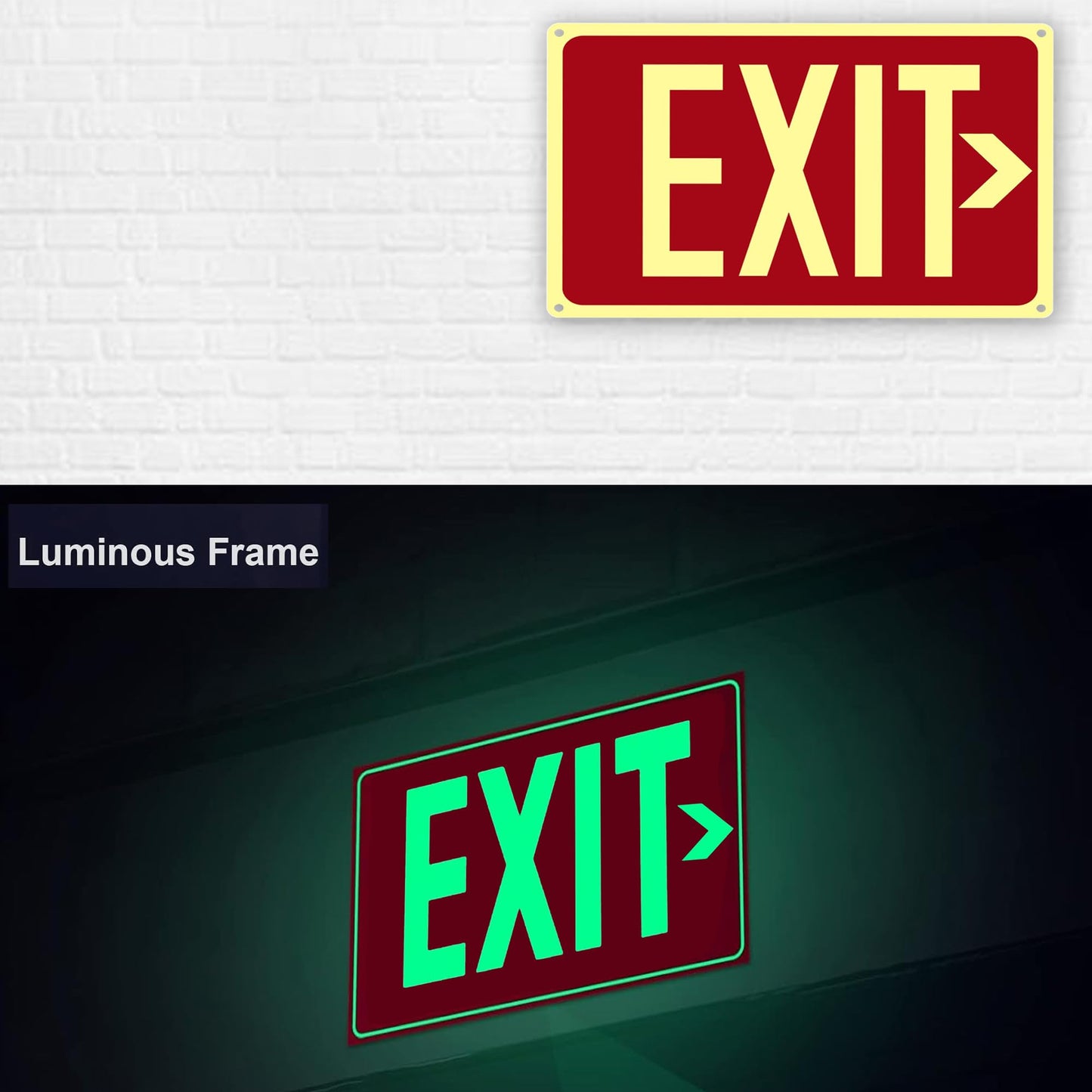 4Pack Photoluminescent Exit Sign Red, 14"x 10" Aluminum Glow In The Dark Exit Signs with Strong Adhesive Backing and 8pcs Removable Directional Arrows Glow In The Dark,Easy to install