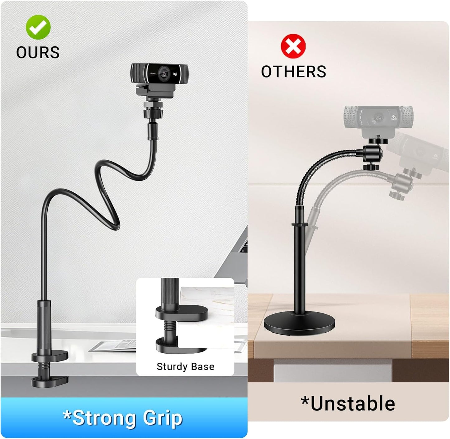 LenTok C922 C930e C920S C920 C615 C960 C920x Flexible Webcam Stand Mount for Desk, Gooseneck Webcam Tripod with Clamp