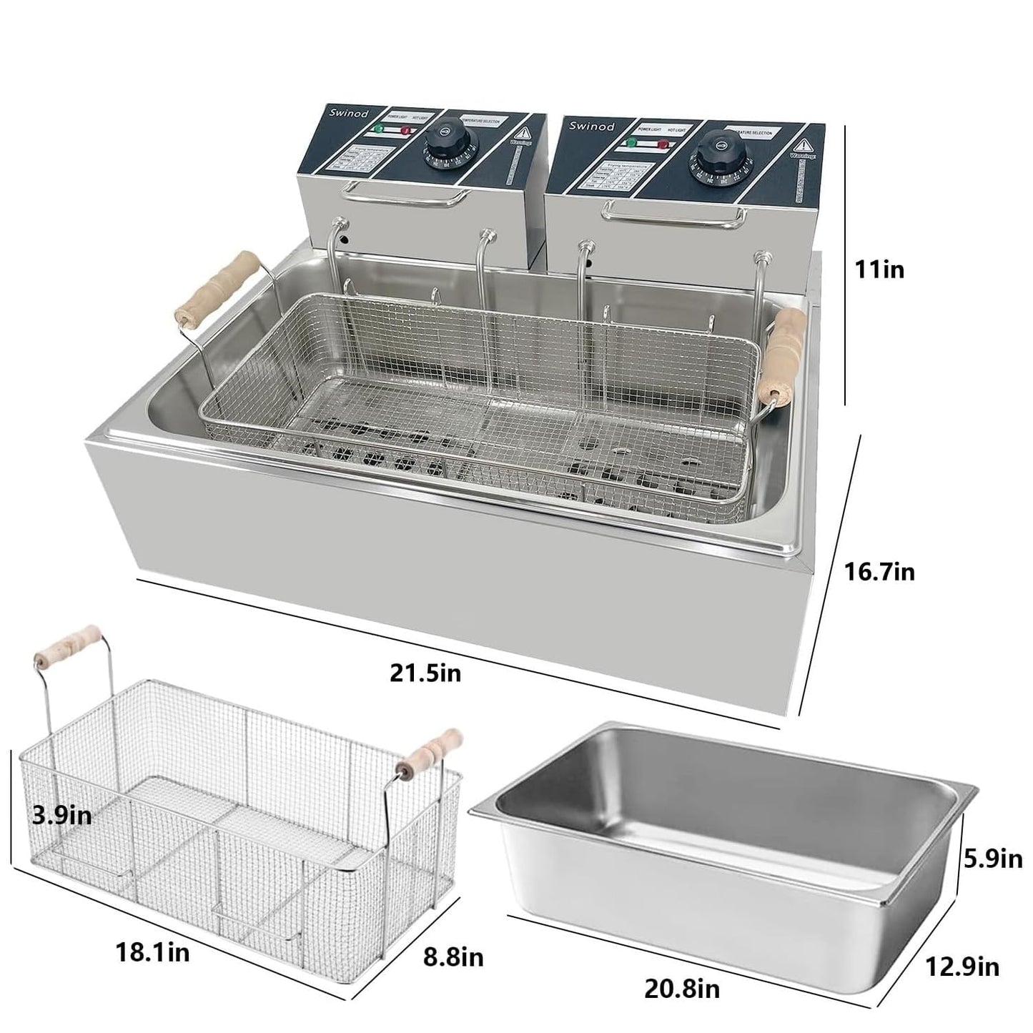 Commercial Deep Fryer with Basket for Restaurant or Home Use, 3400W 12.7QT Detachable Large Capacity Stainless Steel Countertop Electric Oil Fryer with Temperature Control