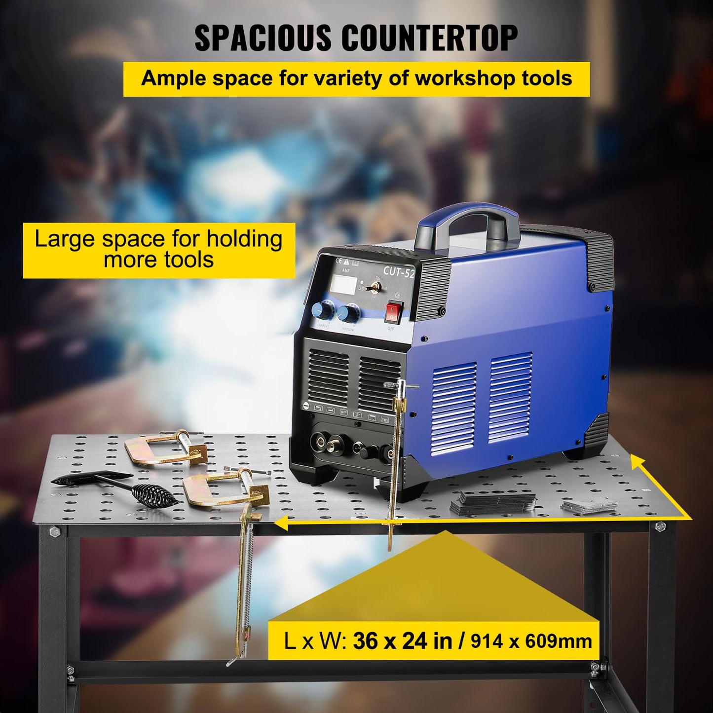 VEVOR Welding Table 36" x 24", 800LBS Capacity Welding Workbench Table, Heavy-Duty Work Bench with 0.63" Fixture Holes and Non-Slip Foot Pads for Welding Assembly Repair Works