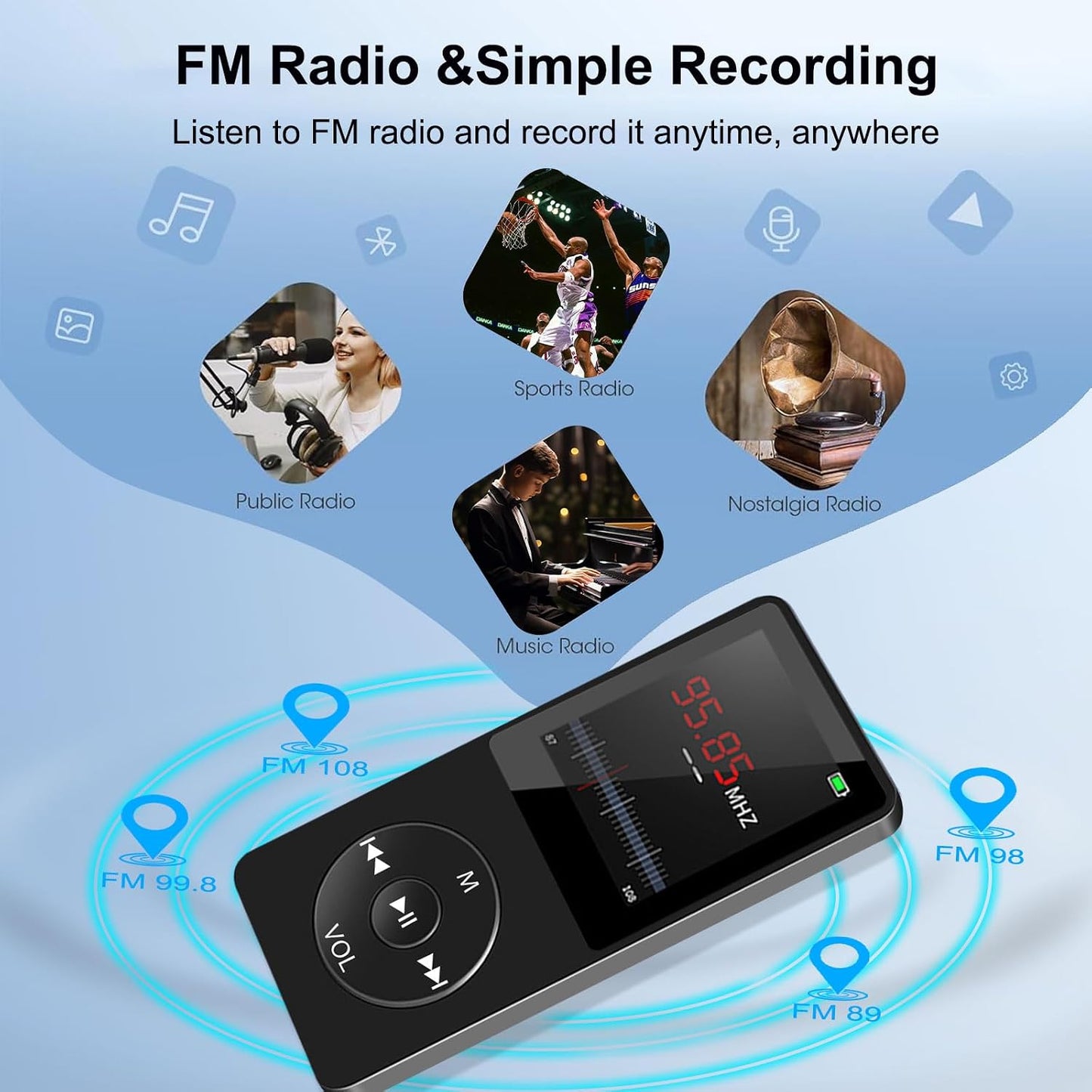 Wodgreat MP3 5.0, 1.8 inch 128GB(Black, 32GB) Player with Bluetooth Screen Portable Music Player with HD Speaker, HiFi