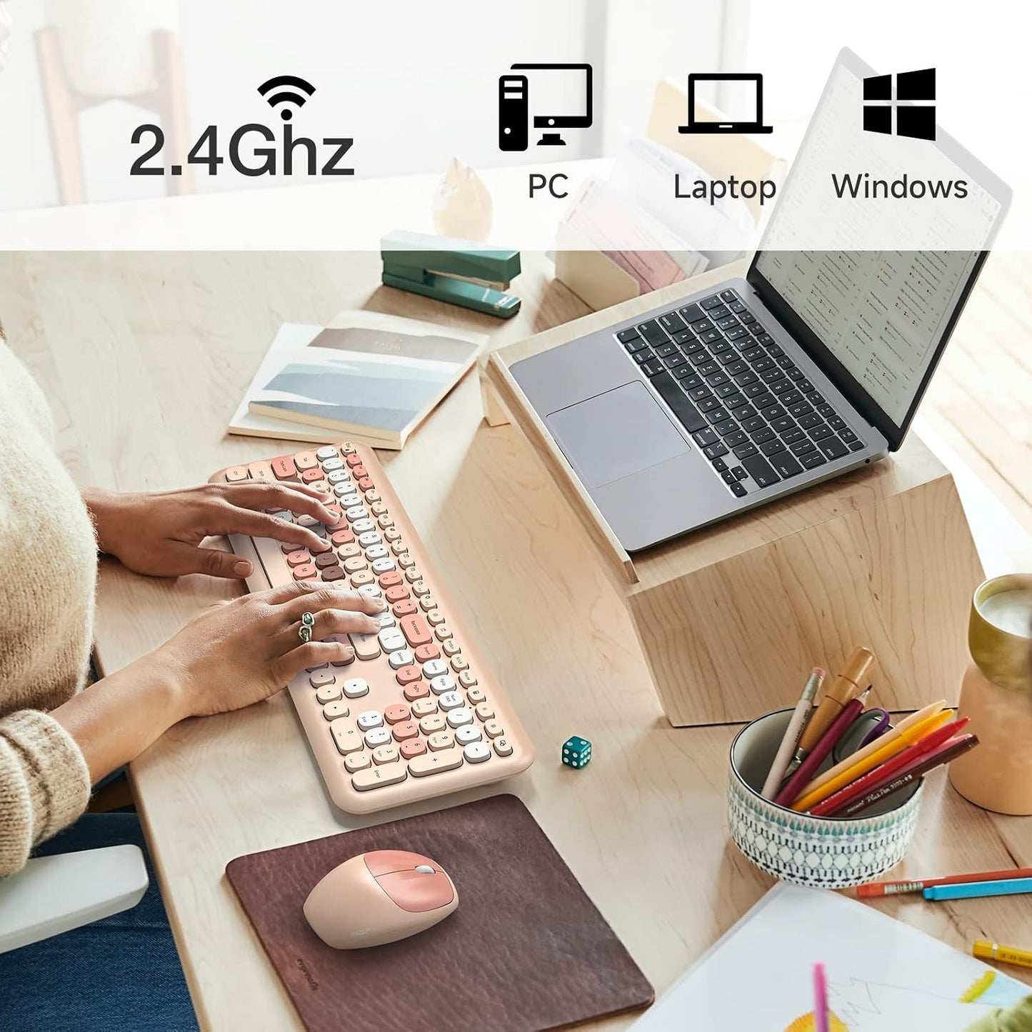 MOFII Set 2.4G Wireless Keyboard Mouse Combo, Colorful Compact Full Size Wireless Keyboard and Mouse Ultra-Thin Sleek
