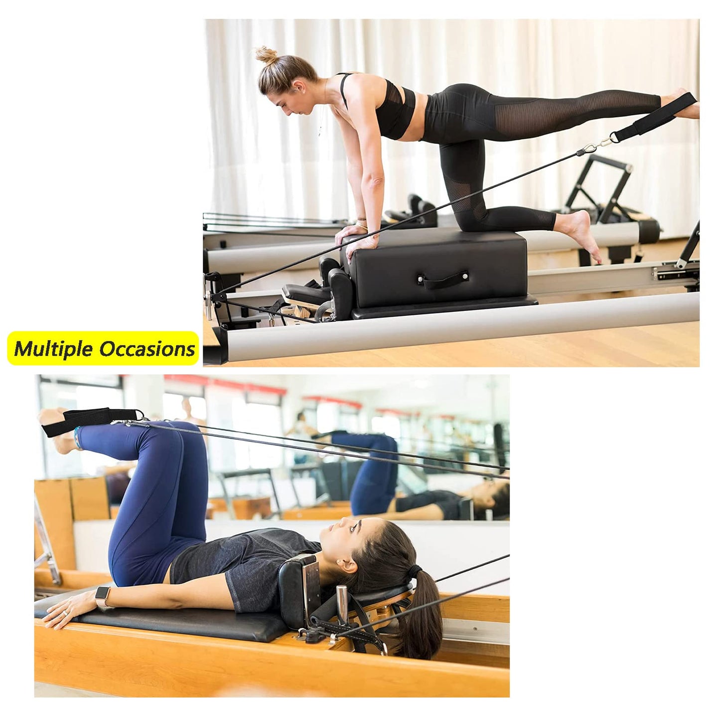 LOOEEL 2Pcs Pilates Double Loop Straps Feet Fitness Equipment Straps Double Padded Pilates D-Ring Loops Yoga Double Loop Straps Handle Straps Pilates Reformer Accessories for Home Gym Workout