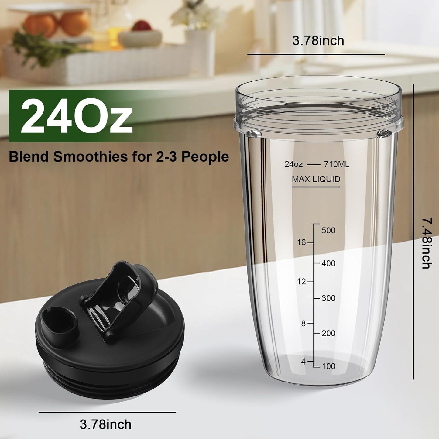 Ninja Blender Cups - 24oz Replacement Cups with To-Go Lids | Compatible with BN401, BL450, BL456 & More (3 Pack)