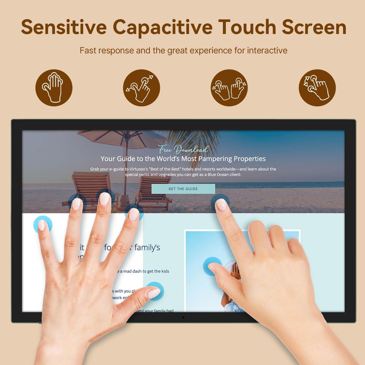 QIXZOCV 15.6" Digital Signage, Capacitive Touchscreen Advertising Display, Adjustable Stand, Android OS Interactive Kiosk, Wireless Screen Mirroring, 4+64GB, Multiple interfaces Available