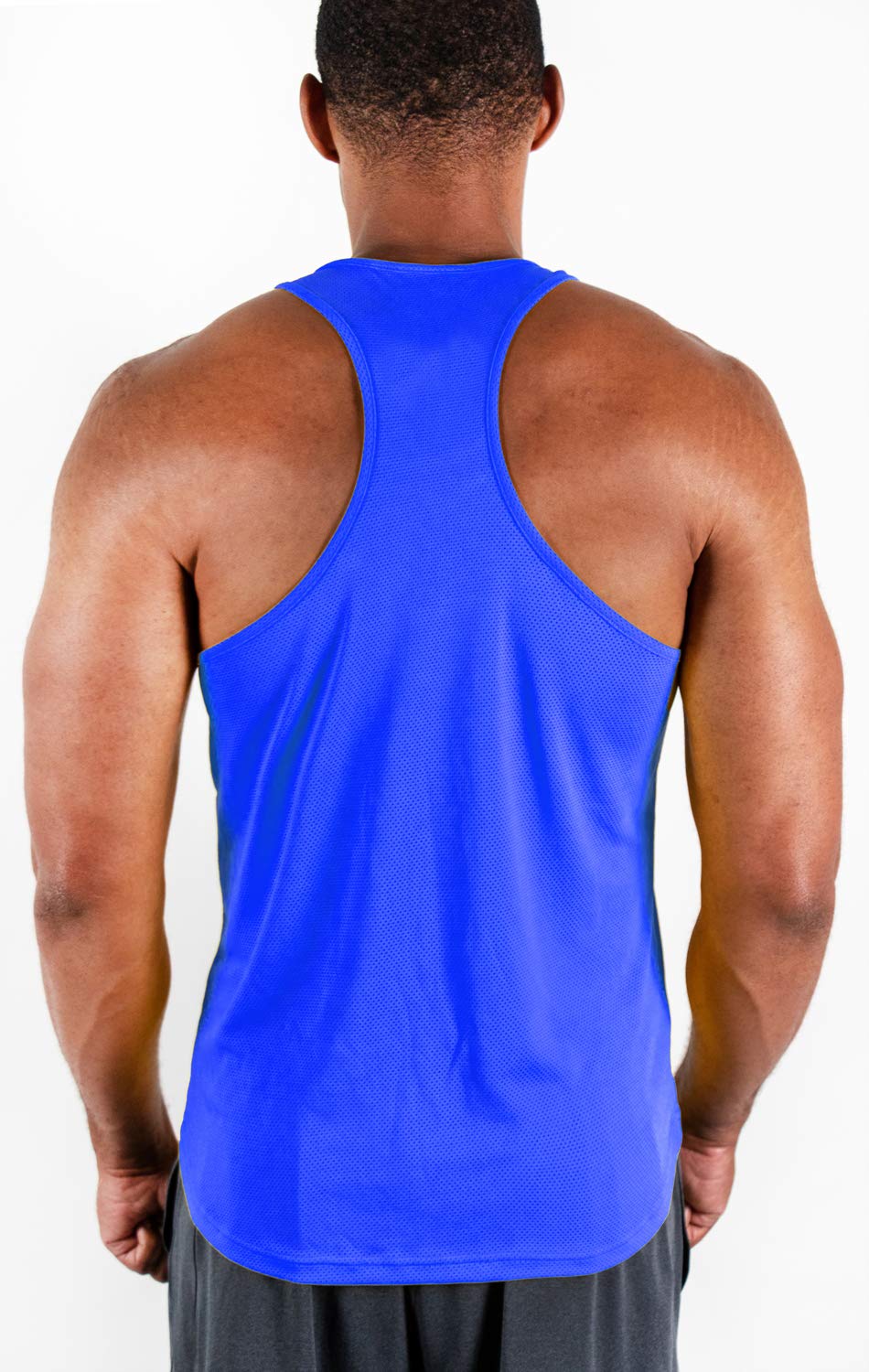 DEVOPS 3 Pack Men's Y-Back Dry Fit Muscle Gym Workout Tank Top (Large, Black/Navy/Blue)