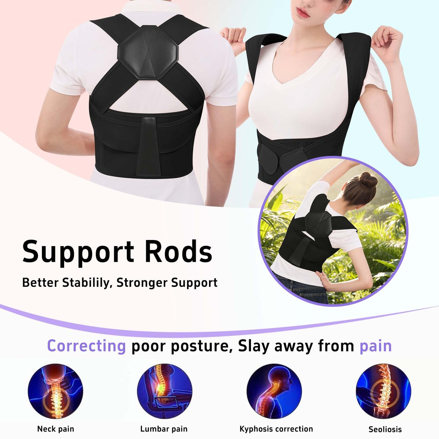 QFE Posture Corrector for Women and Men Back Brace Upper Back Support Adjustable Breathable Shoulder Straightener Hunchback Correction Clavicle Back Pain Relief Comfortable Daily Wear Black Medium