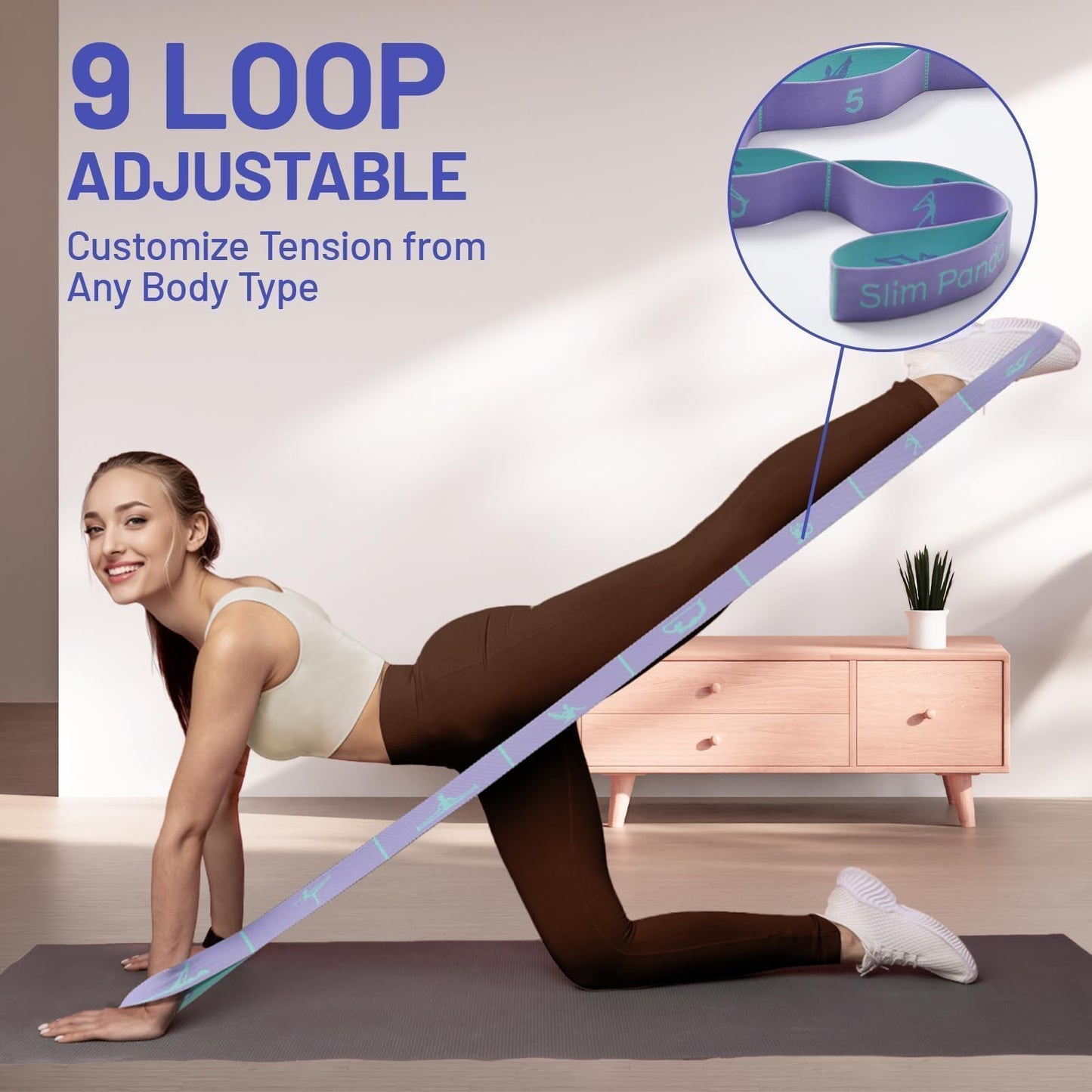 Slim Panda Stretch Strap, Multi-Loop for Physical Therapy,Elastic Yoga Stretching Strap for Dance,Yoga, Pilates & Gymnastics Exercise, Ballet Stretching Band for Flexibility, Leg Stretching