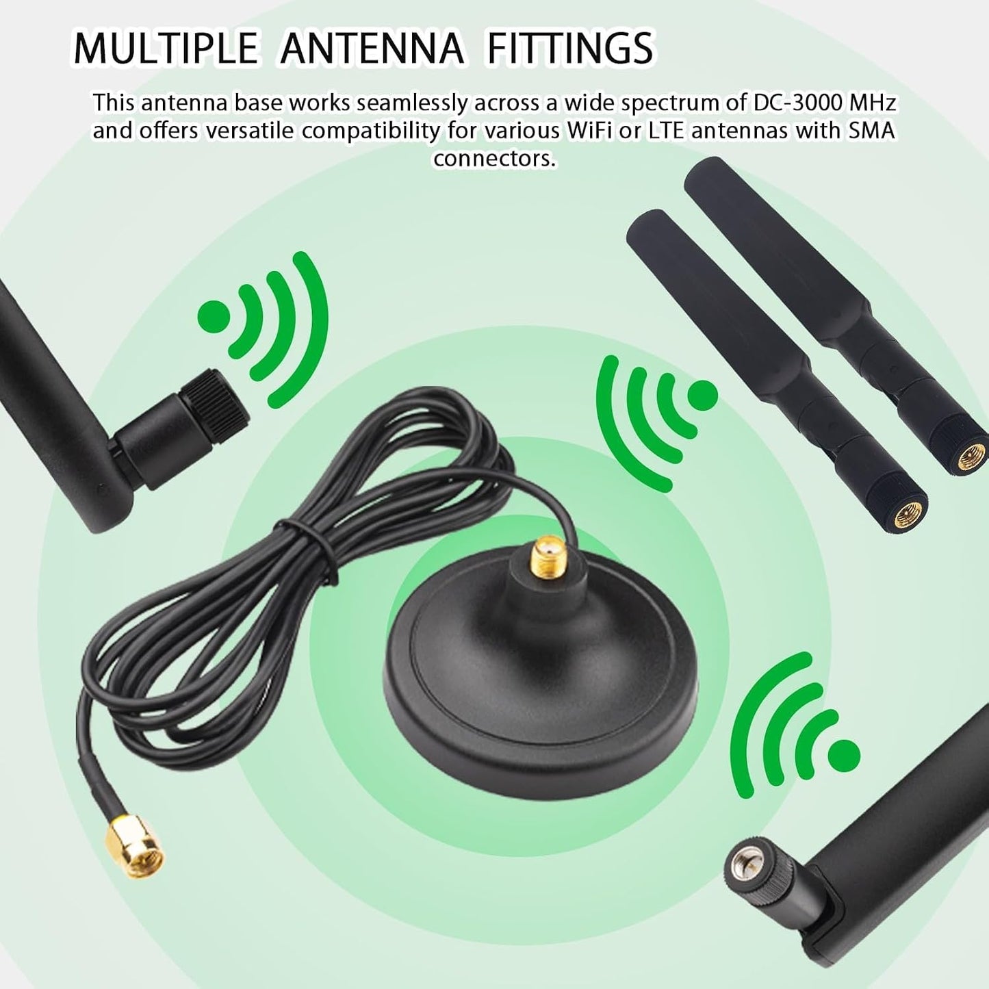 Boobrie 0-3000MHz 5.2ft 4G DC SMA Female Magnetic Antenna Base with SMA Male Connector WiFi Antenna Extension Coaxial