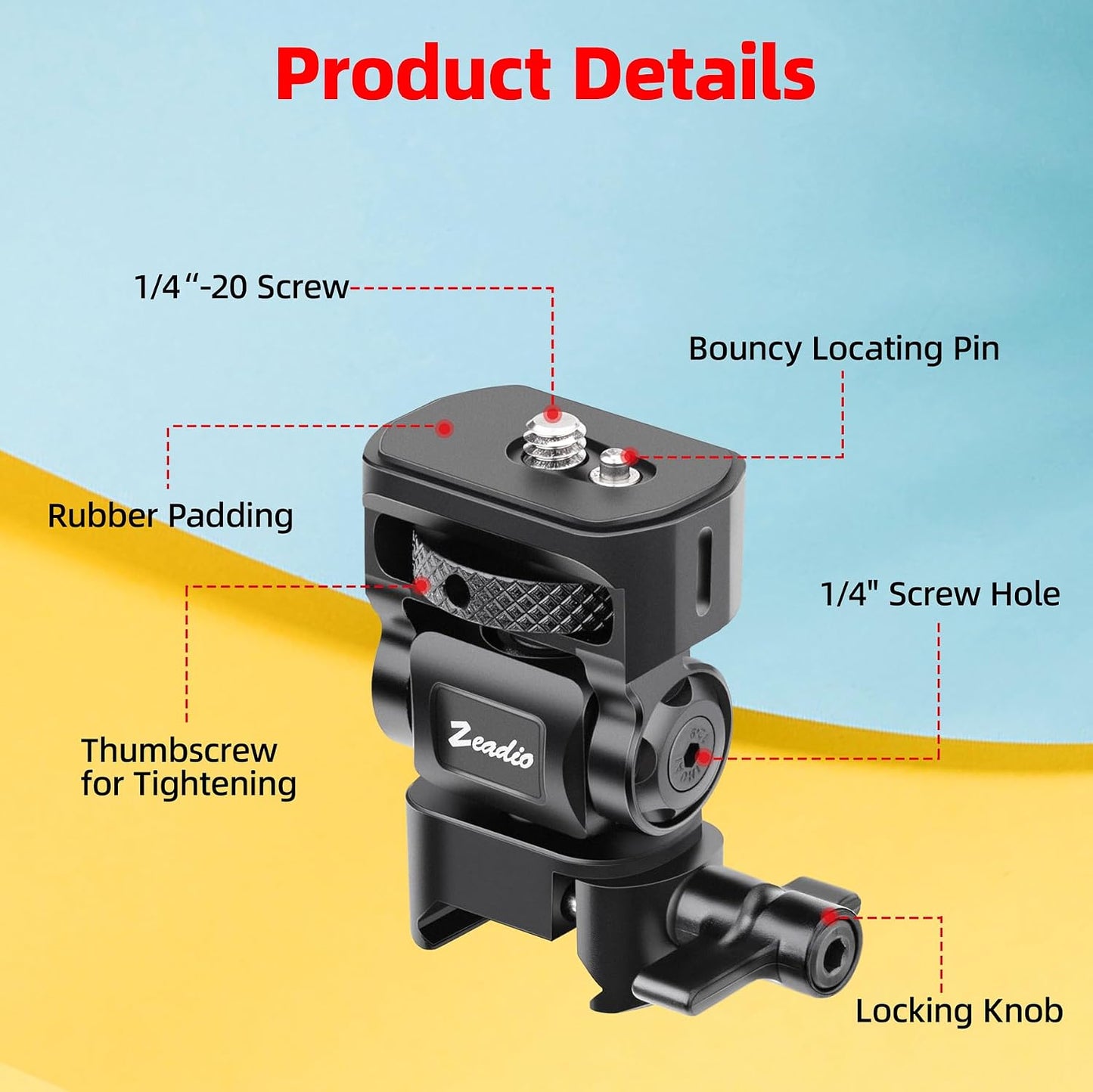 Zeadio 1/4"-20 360 180 Camera Monitor Mount, with Screw Adapter & NOTO Adapter, Rotating & Tilt Adjustable Monitor