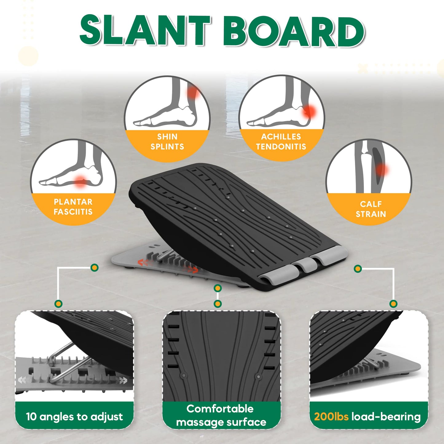 INFIDEZ 3-in-1 Adjustable Incline Slant Board for Calf Stretching Ankle, Foot Massage, 10 Changeable Levels Rocker Board for Plantar Fasciitis Physical Therapy Equipment - Black