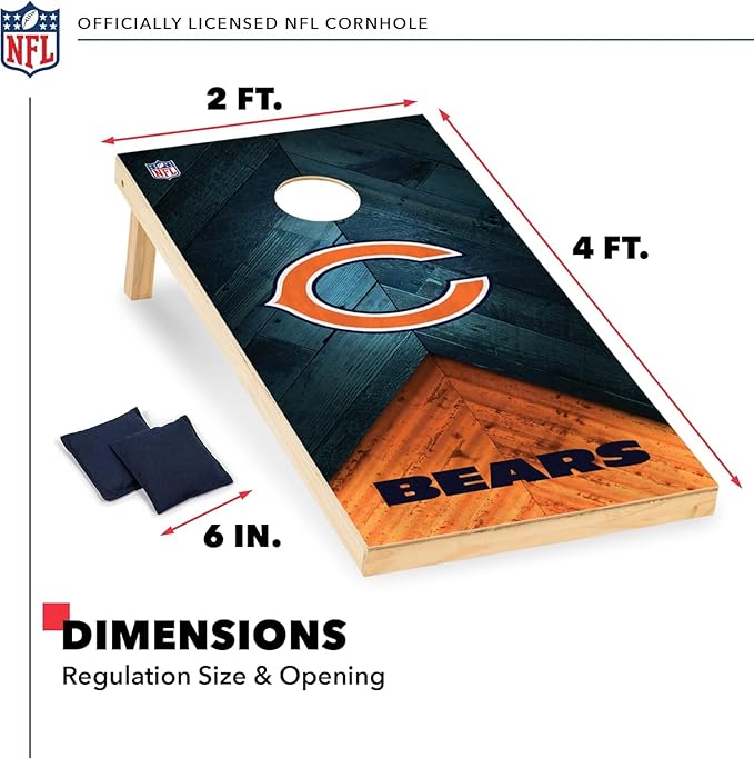 NFL Football 2' x 4' Regulation Size Solid Wood Cornhole Set with Direct Print HD Team Graphics Great Gift for Any Football Fan! Bean Bag Toss Family Outdoor Game