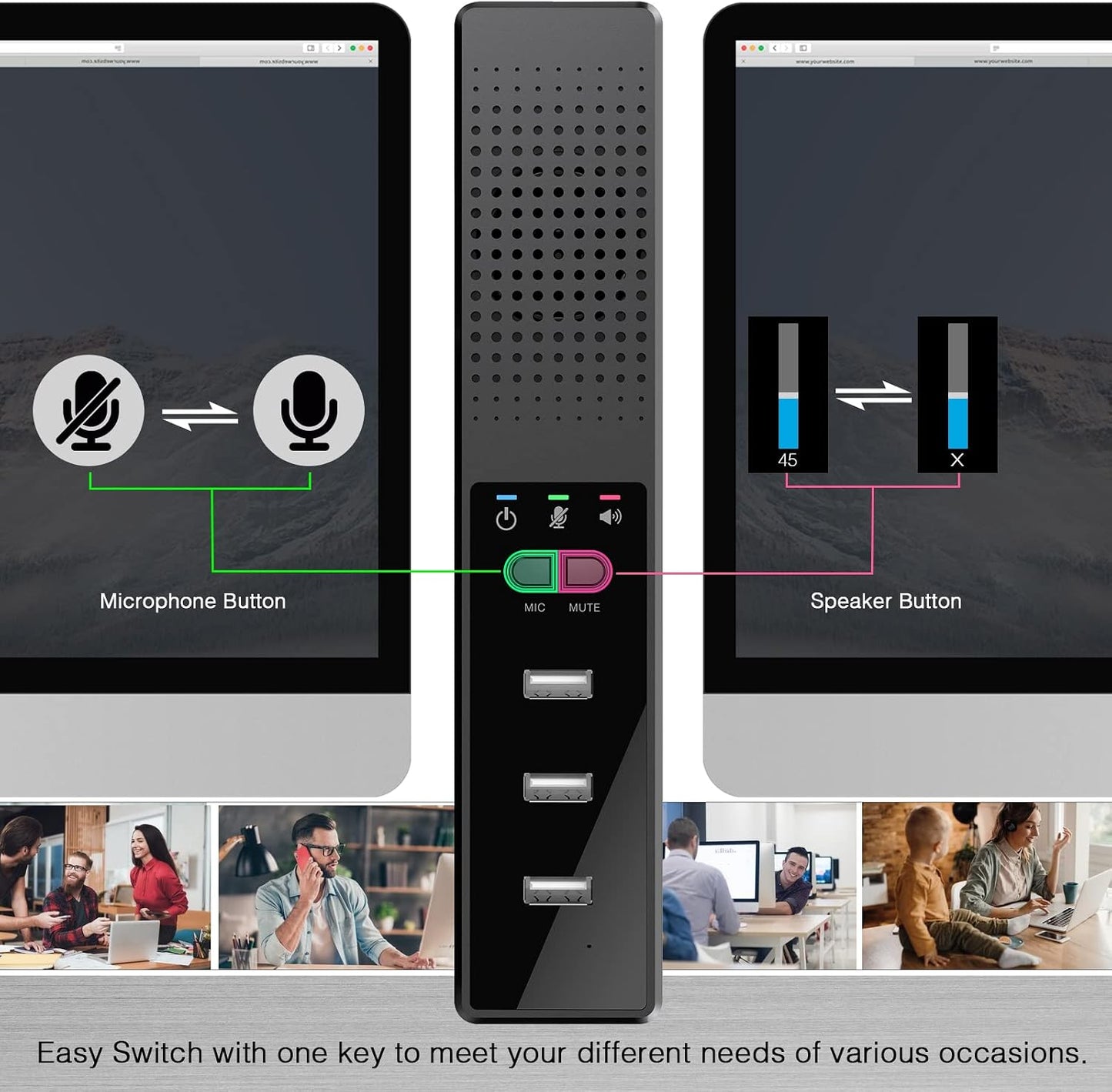 Cykvis 3 1 Study360 in USB Computer Speaker with Microphone, PC Laptop Desktop Conference Speaker with Mic for Smart
