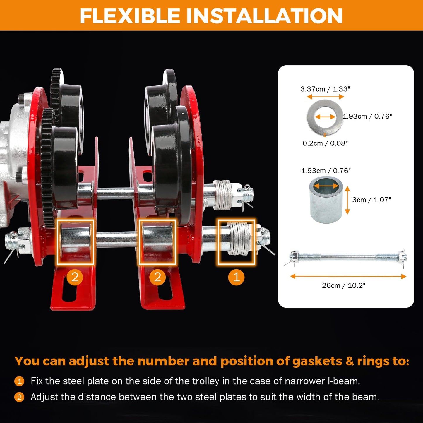 BEAMNOVA Lifting Chains with Adjuster Hooks, 5/16 Inch x 10 Ft, 7000lbs / 3.18 Tons + 1 Ton Electric Hoist Trolley for I-Beam