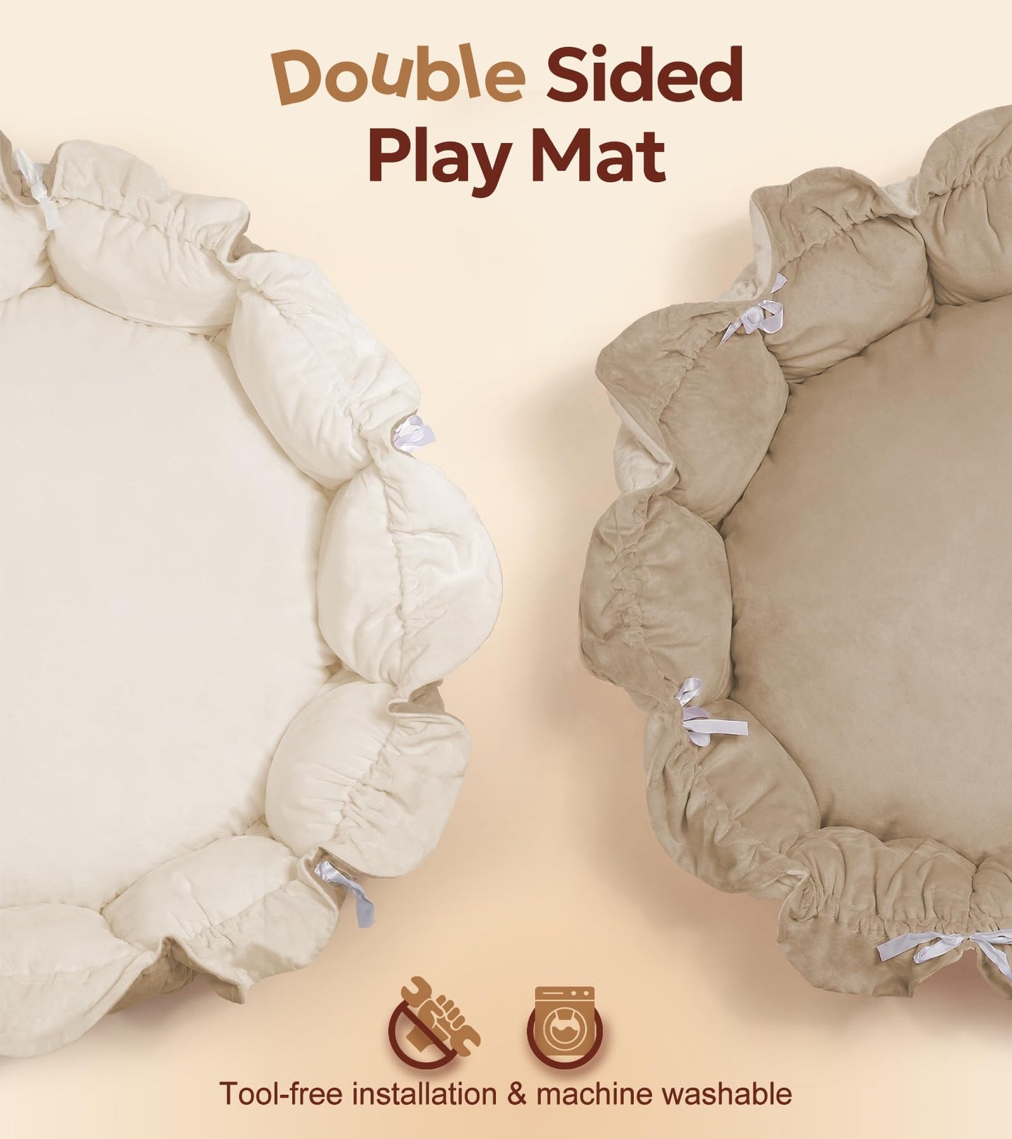 Mallify 5-in-1 Thick & Plush Baby Play Gym, Baby Play Mats for Floor, Tummy Time Mat with 6 Toys, Convertible Stage-Based Developmental from Babies to Toddlers, Ball Pit, Brown