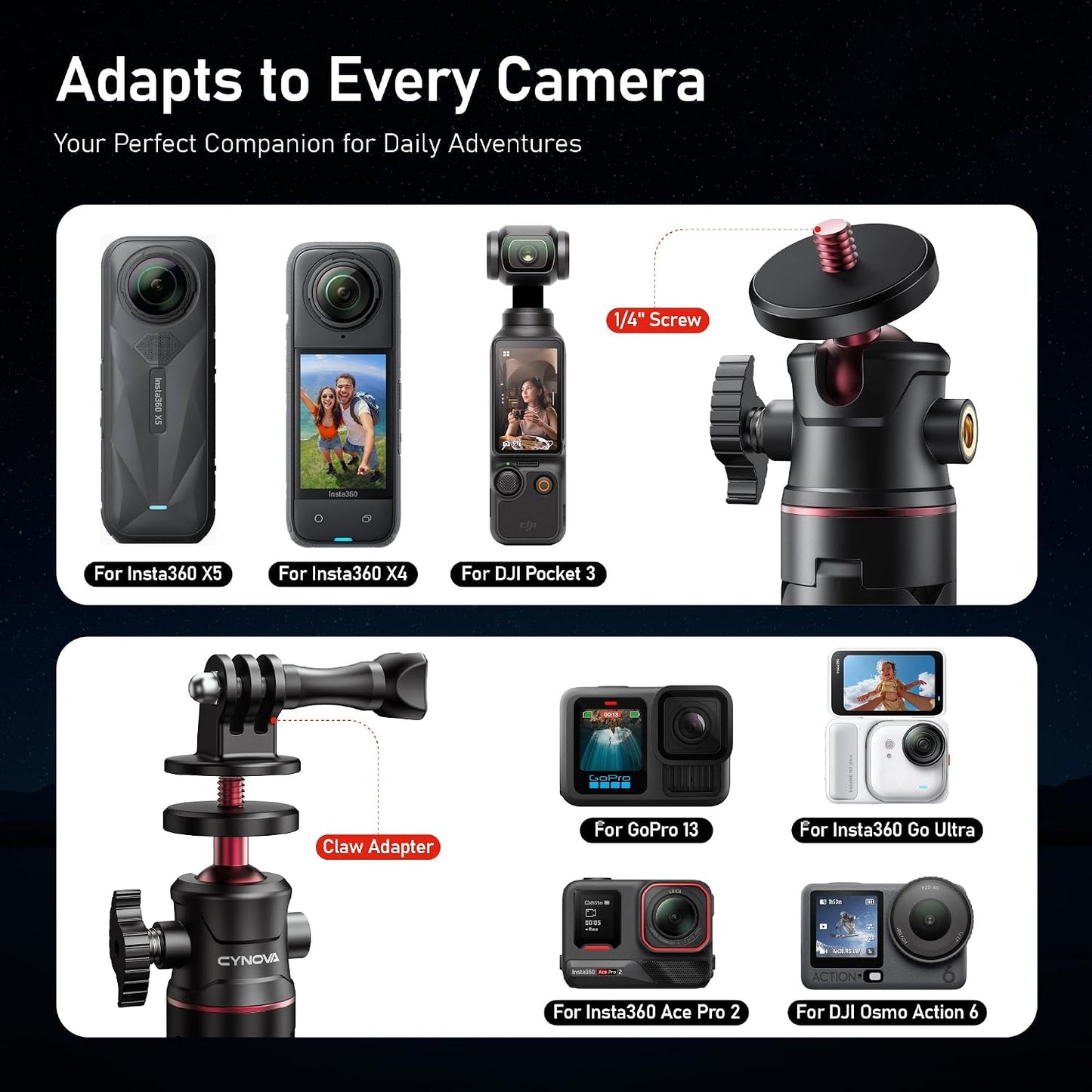 CYNOVA 3-in-1 Mini Extension Pole Tripod with Phone Holder, Handheld Tripod Selfie Stick, All-in-One Kit