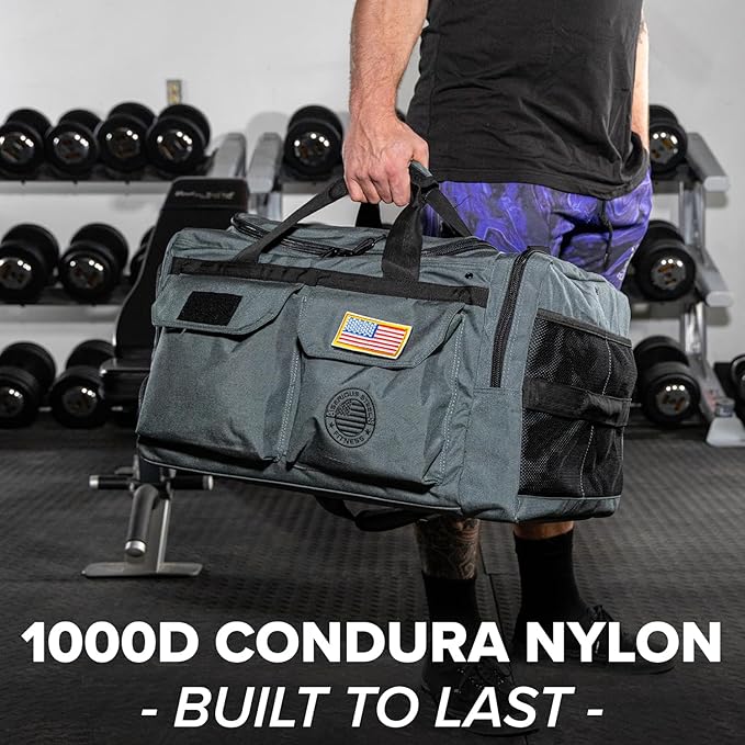 Serious Steel Fitness Gym Bag, 1000D Nylon Duffel Bag, Heavy Duty (Grey - Big Bud 2.0)