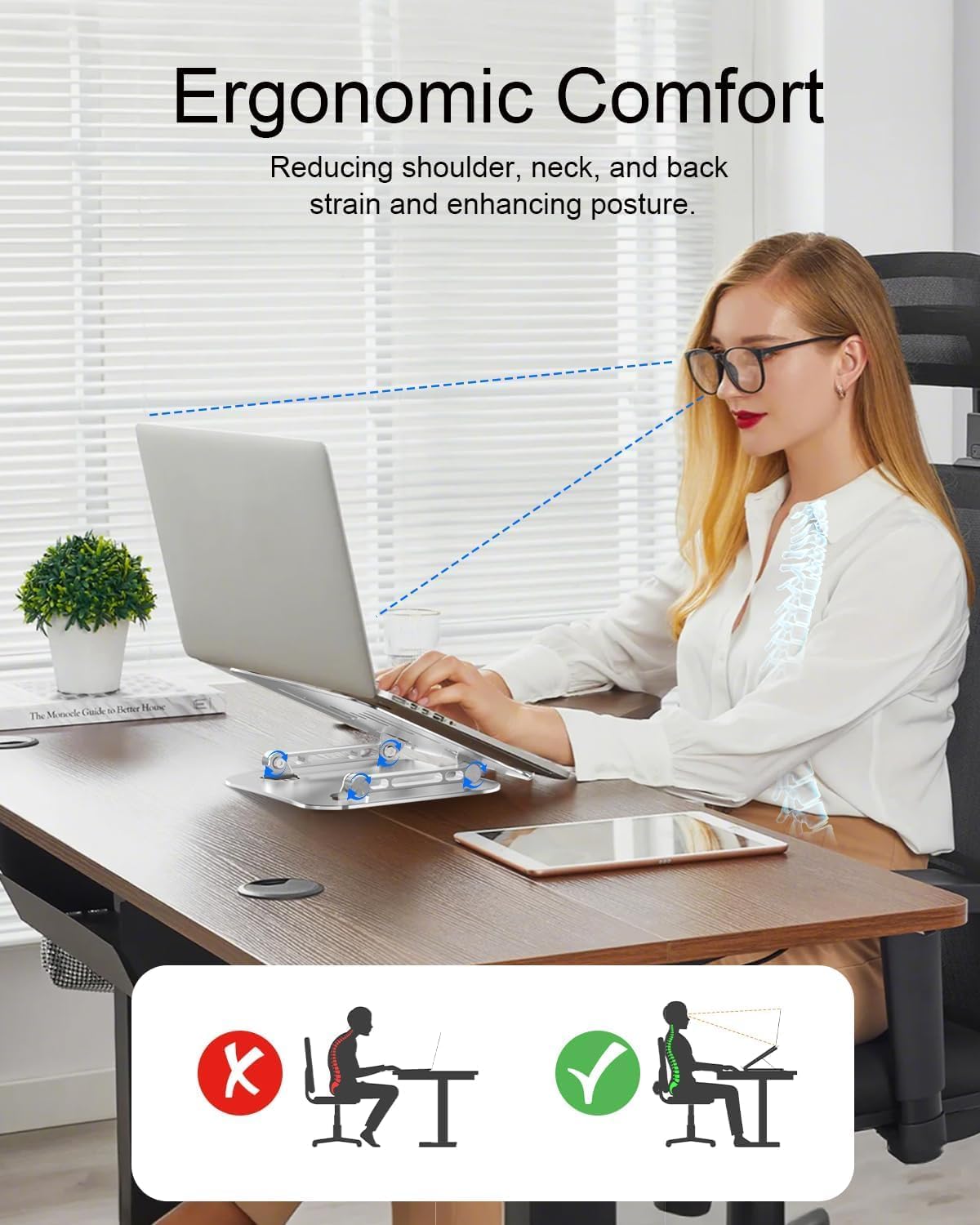 LINTYLE 10-17" Laptop Stand for Desk, Adjustable Metal Foldable Laptop Riser Holder, Aluminum Desktop Book Stands