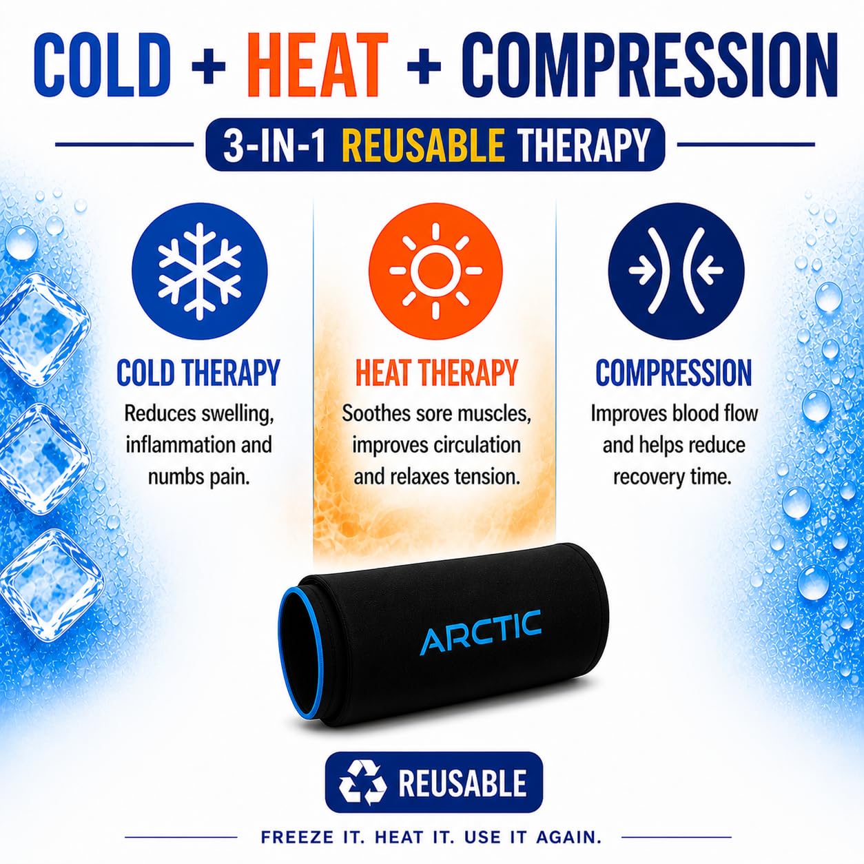 2 Pack - Premium Cold Therapy Compression Ice Sleeve, Knee Ice Pack Wrap for Injuries, Elbow, Quad & Hamstring Relief, Flexible & Reusable Cold Wrap Recovery for Meniscus, ACL, MCL, Ice & Heat Therapy