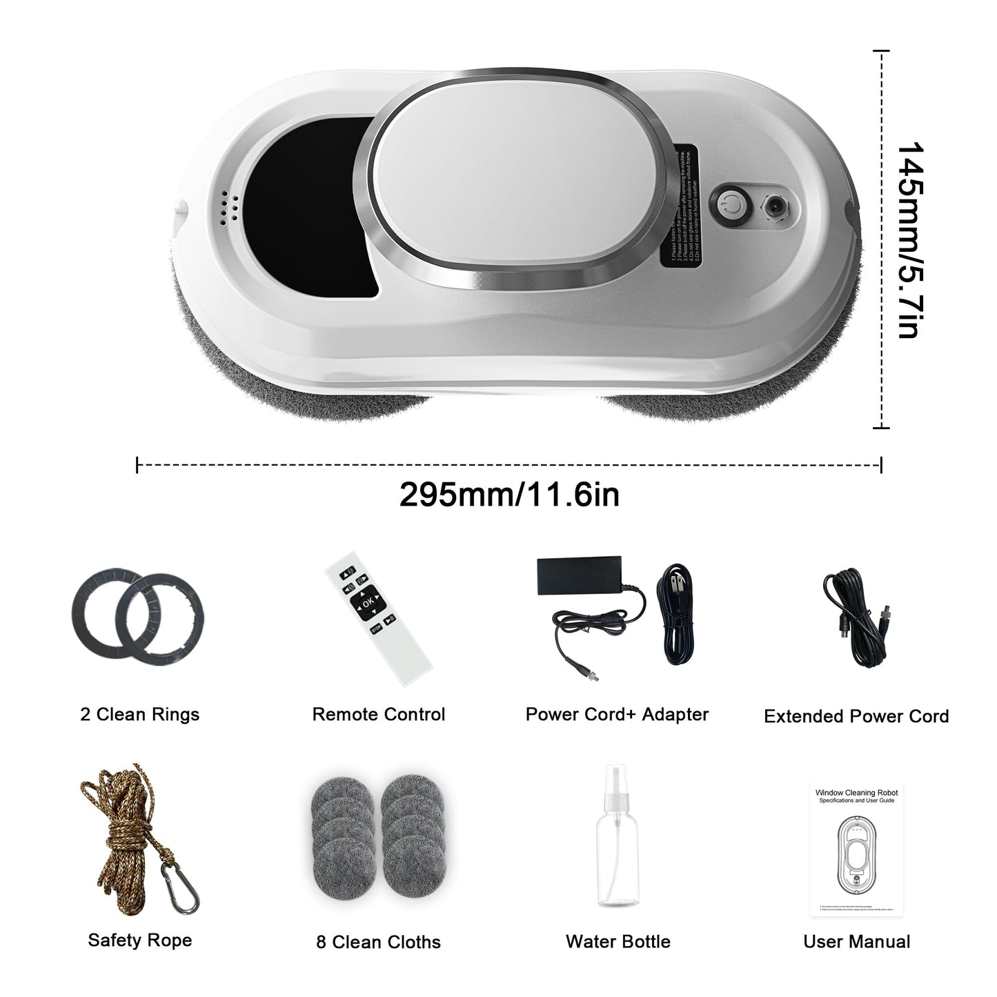 EAEGE Automatic Window Cleaning Robot, Smart Robot Window Cleaner Inside/Outside, 3000Pa Suction, Intelligent Path Planning, Remote Control for high Glass, Shower, Mirror with 10 Rags(White)