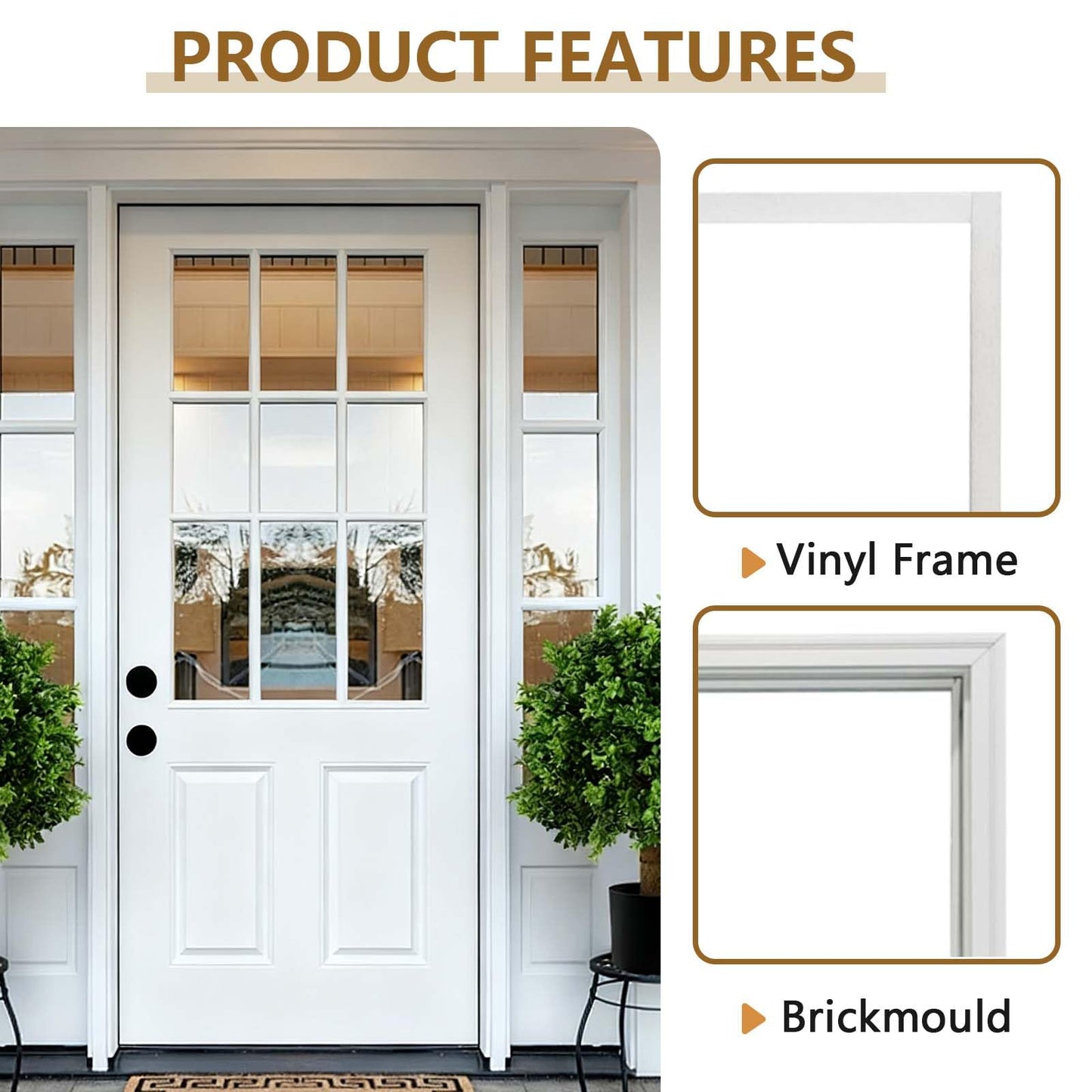 36 X 80 Exterior Door with Glass, Modern Front Door for House Exterior, Entry Doors for Home, Primed Fiberglass, Left Hand Inswing, Wood, French (White, Right Hand Inswing)