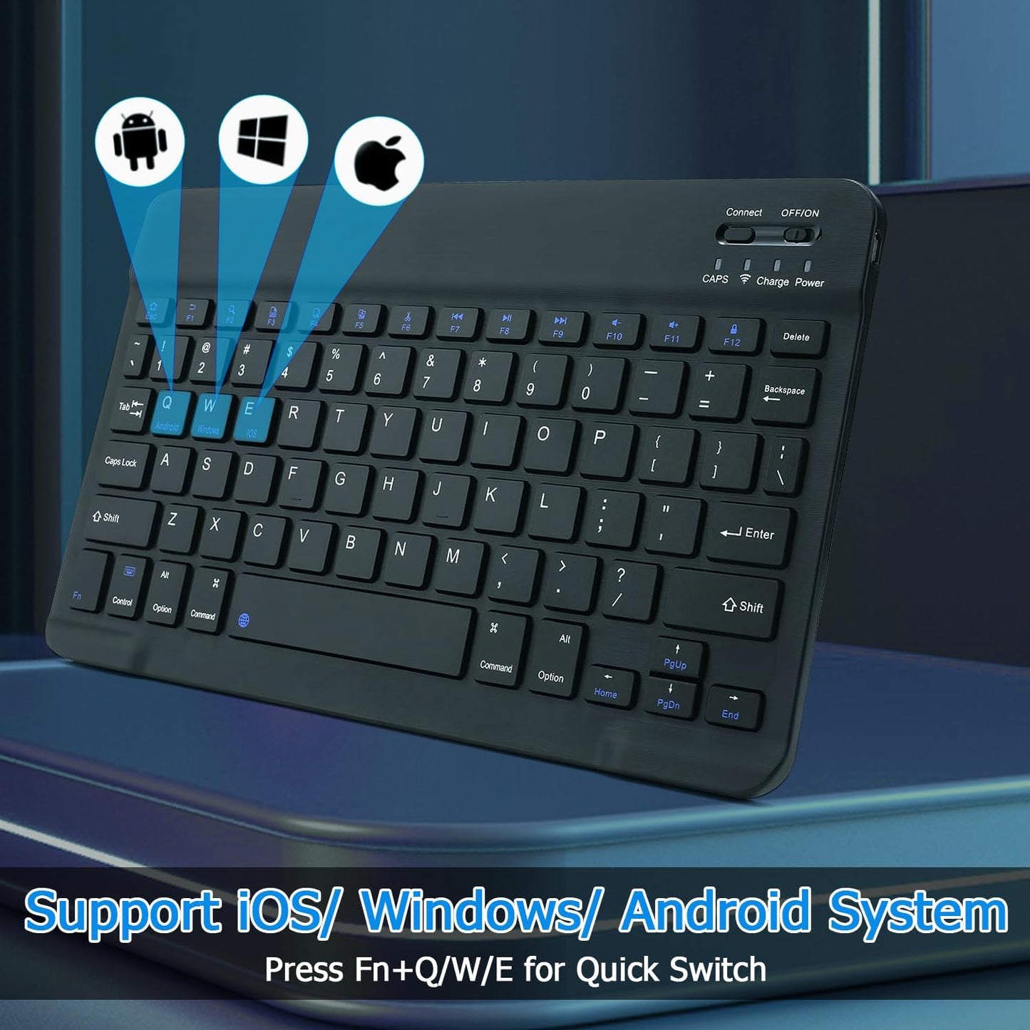 KUNSI Bluetooth Keyboard for iPad, Rechargeable Slim Portable Wireless Keyboard for iPad Tablets, Compatible for All