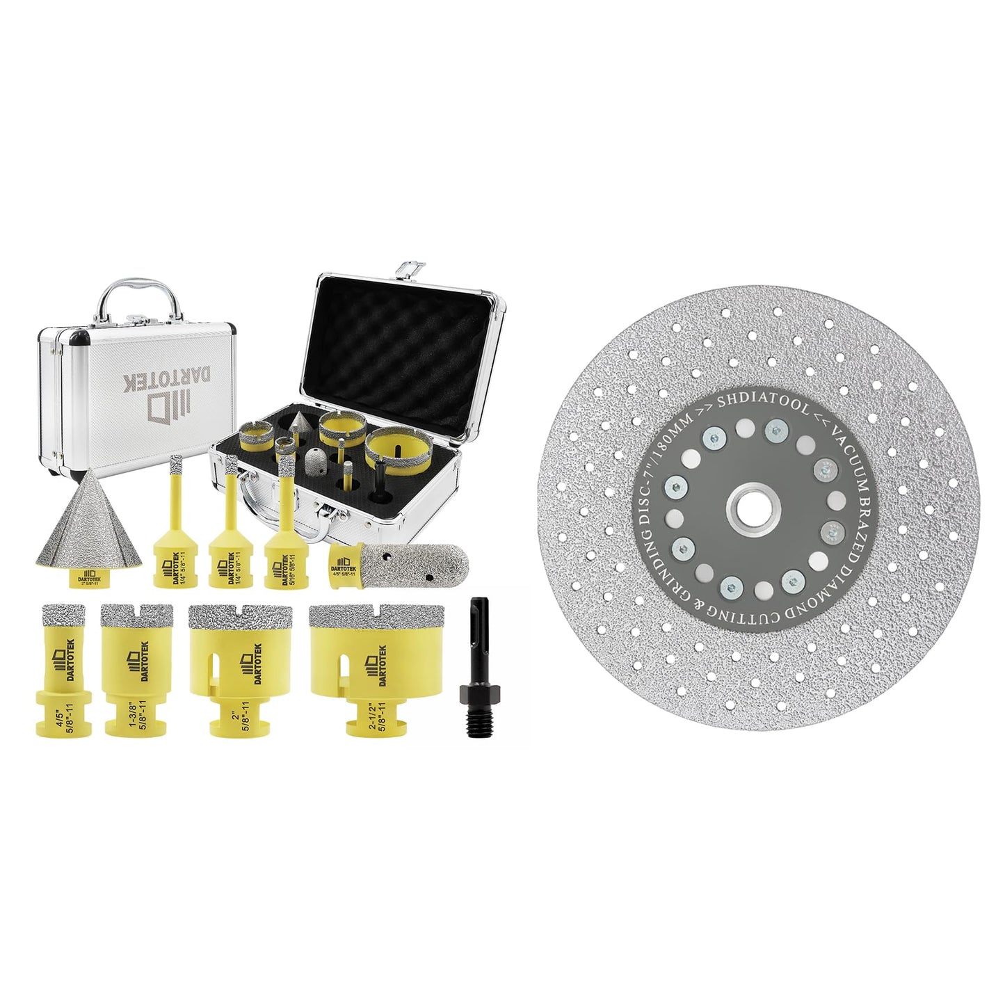 Diamond Core Drill Bits Set 10PCS - DARTOTEK Tile Hole Saw Kit (6/6/8/20/35/50/65mm/20mm/2 SDS for Porcelain, Ceramic Tile, Granite, Marble, Masonry