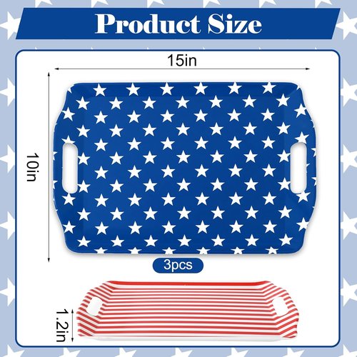 FYSUIMU Patriotic Serving Trays - 4 Pcs American Flag Design | 10 x 15 In for 4th of July Celebrations