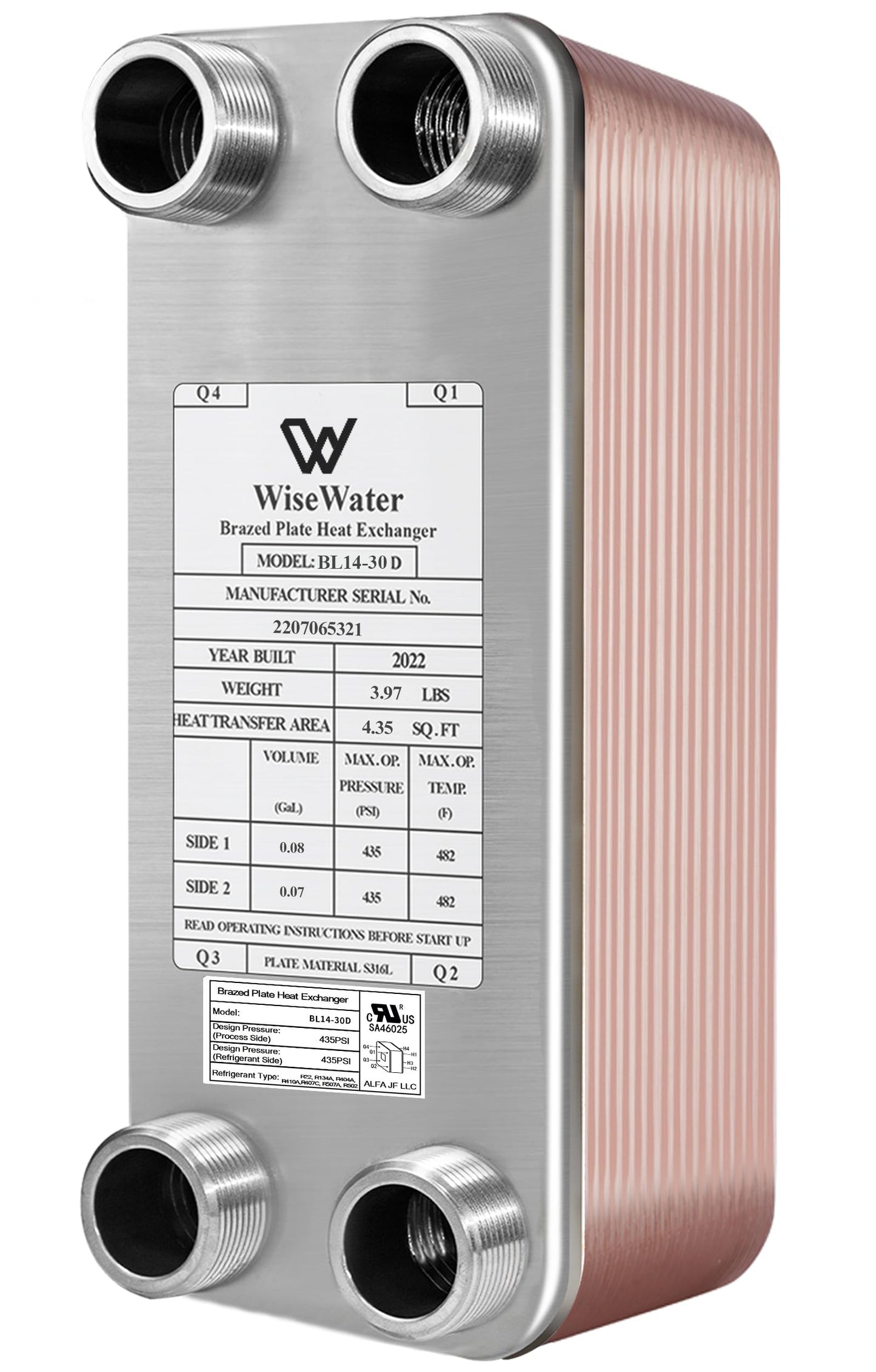 AB Plate Heat Exchanger, 3"x8" 30 Plates Water To Water Heat Exchanger, Copper/SS316L Stainless Steel Brazed Plate Heat Exchanger For Floor Heating, Water Heating, Snow Melting