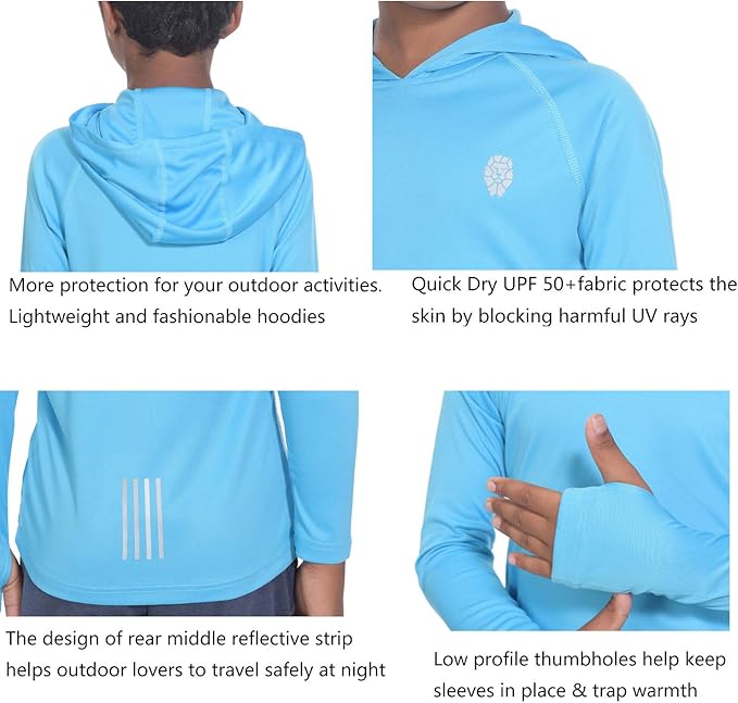 Hoodies for Boys Outdoor Recreation Shirts - Youth Athletic Tops Sun Protection UPF 50+
