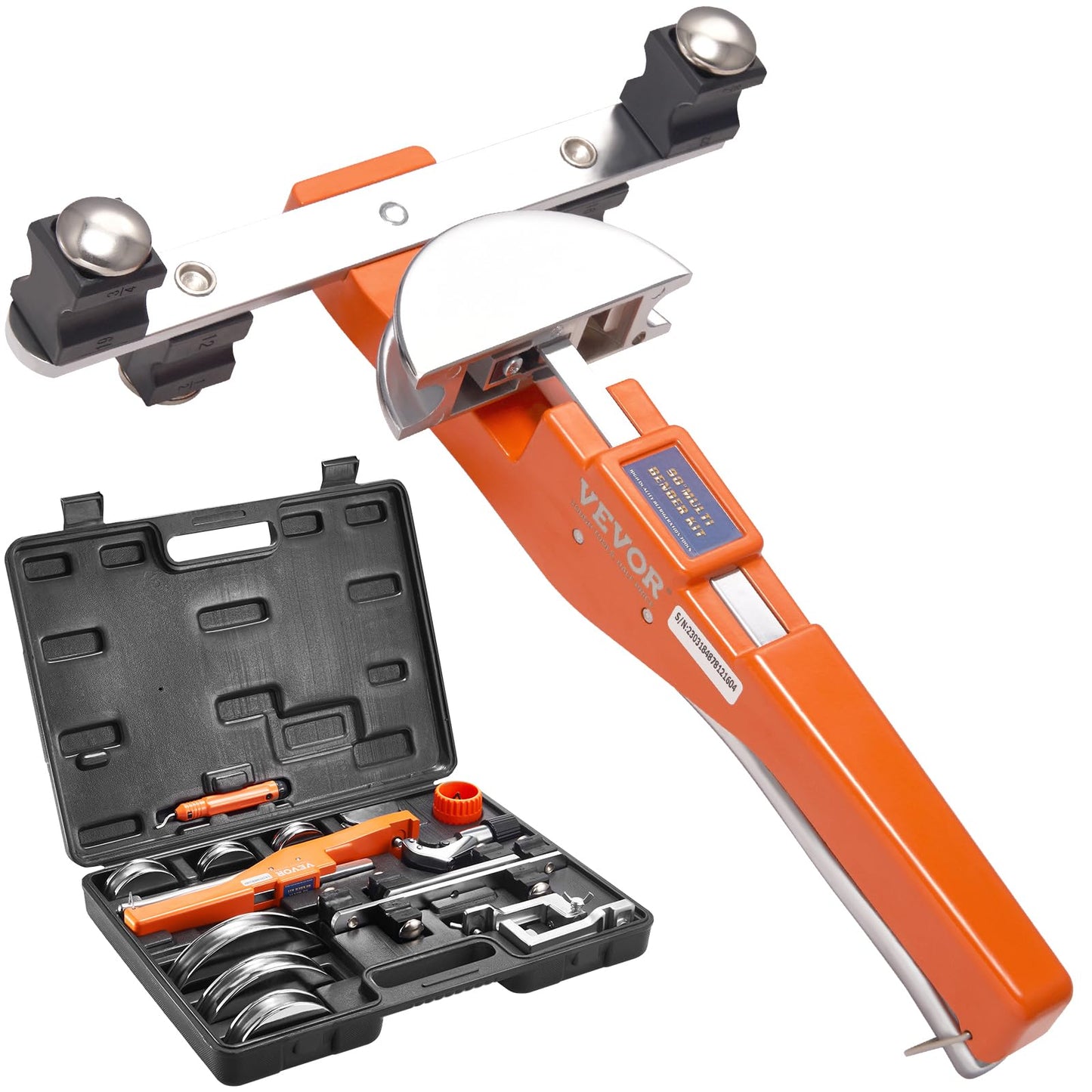 VEVOR Pipe Tube Bender, 1/4"-7/8" O.D. Ratcheting Tubing Bender, 90° Forward/Reverse Pipes Bending Tools with 7 Dies and Pipe Cutter for HVAC Air Conditioning Refrigerator Repair