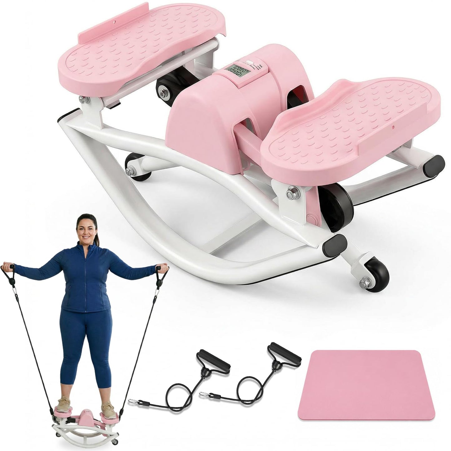 Rock Stepper for Exercise at Home, Rocking Stepper Side to Side with Resistance Bands & Digital Display, 300 LBS Capacity Full Body Workout Low-Impact Knee-Friendly Anti-Slip Side Stepper