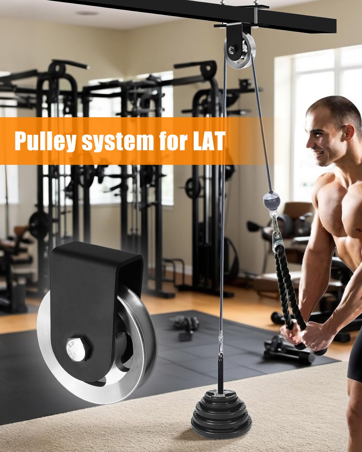 HZSIFU Power Rack Pulley Attachment Home Gym, for Power Cage with Quiet Aluminum Pulldown, Heavy Duty 304 Steel Cable LAT Pulley Machine System
