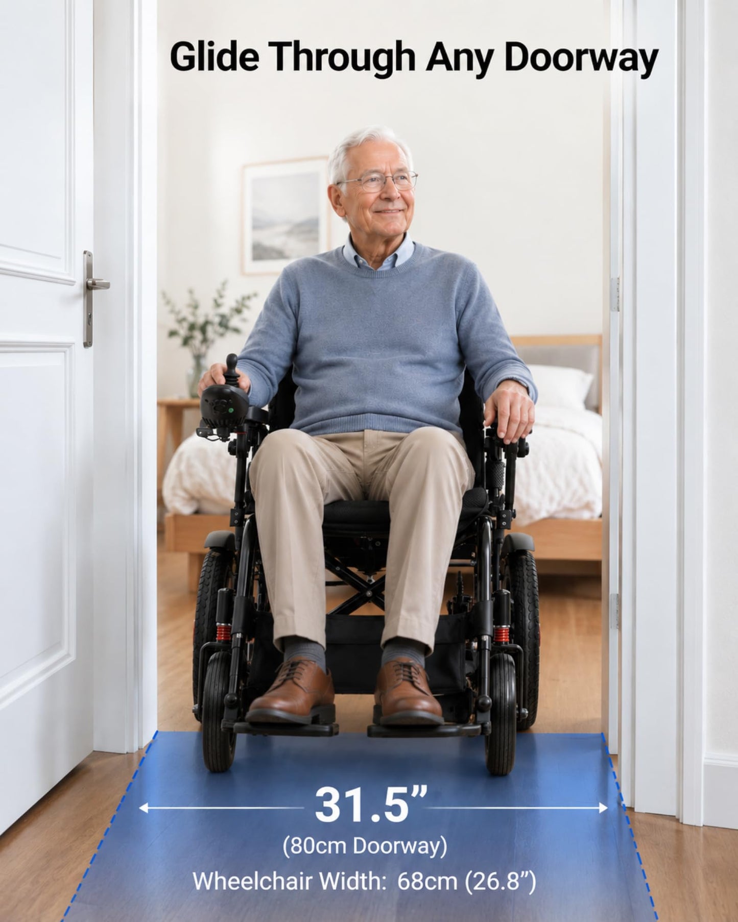 Electric Wheelchair for Adults - 500W Dual Motors, 15 Miles Long Travel Range Motorized Wheelchair, Foldable & Portable, All Terrain Power Wheel Chair for Seniors& Max