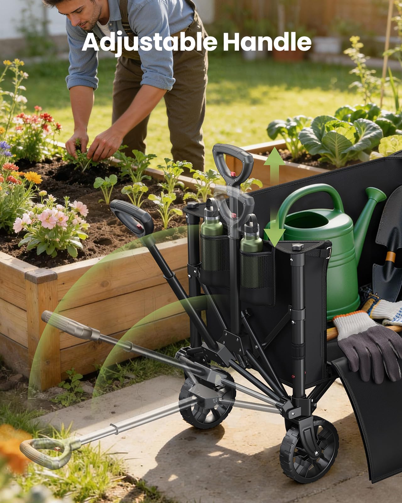 120L Wagons Carts Foldable, Collapsible Wagon Cart with 220 lbs Max Load and Expandable Storage, Heavy-Duty Foldable Wagon Cart with Wheels for Groceries, Shopping, Sport, Beach, Garden and Camping