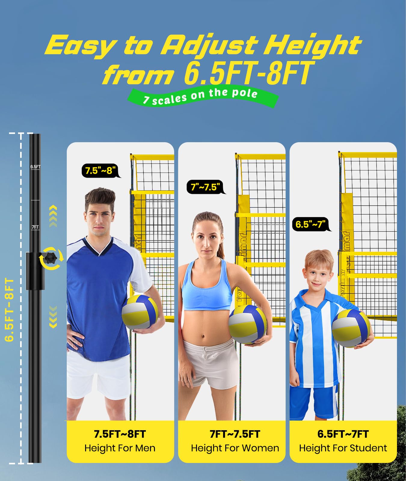 Volleyball Training Equipment Net System,Freely Adjustable Heights Practice Net Serve Trainer Aids,Improve Serve&Spike Skills, Portable &Easy Setup for Backyard Beach Indoor and Outdoor Use